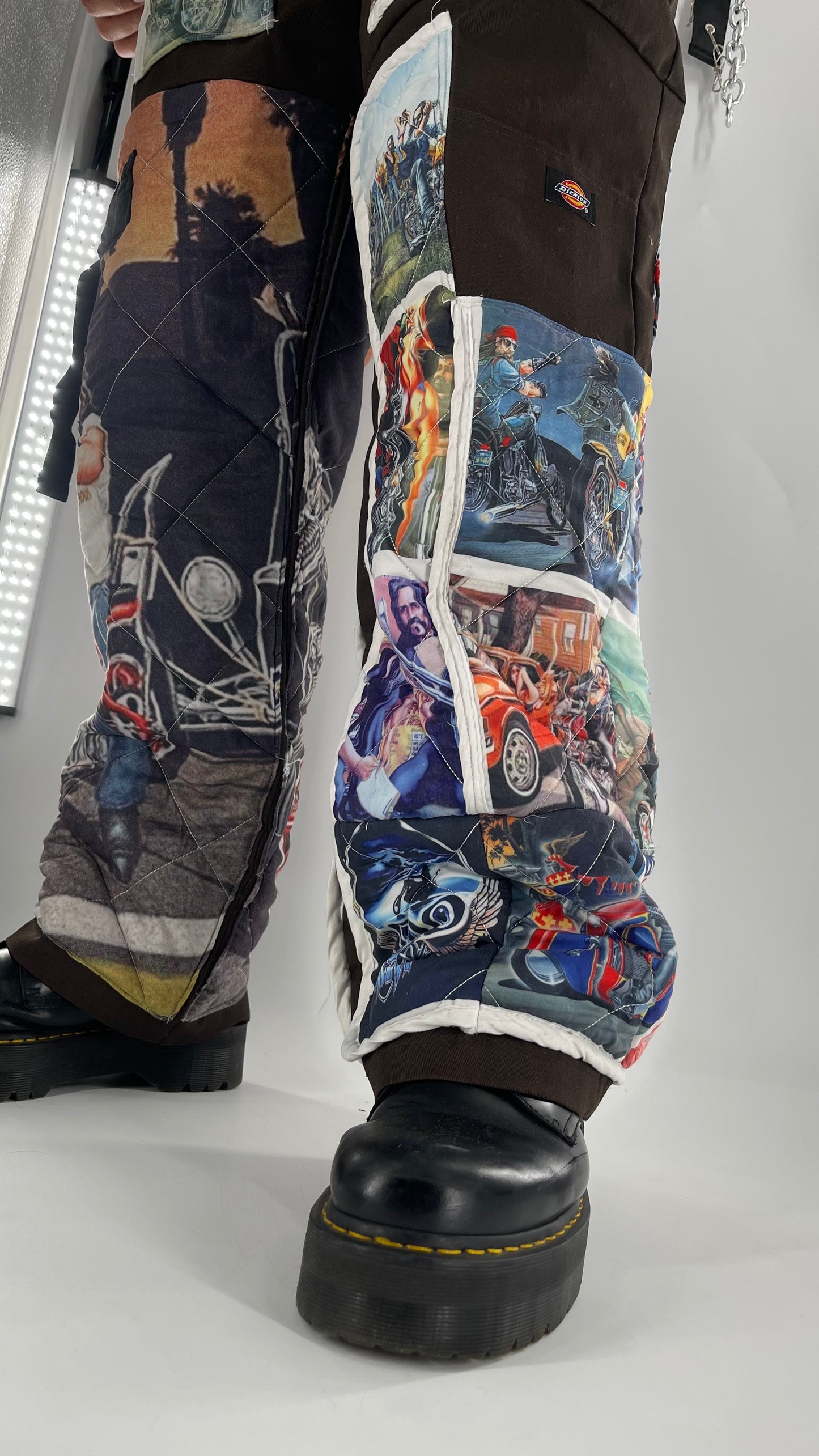Custom - Handmade Reworked Dickies with Quilted Moto Pattern