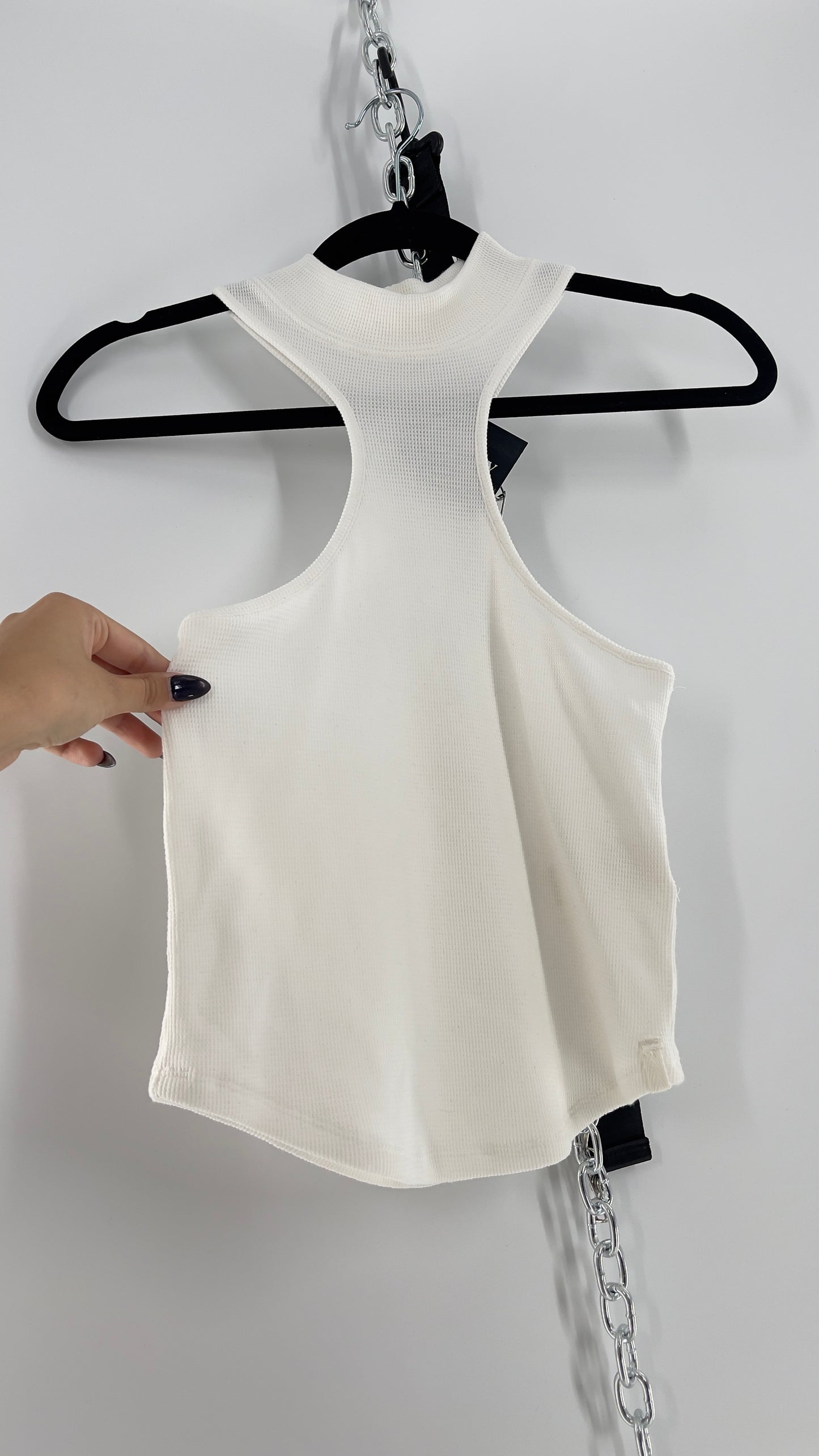 Free People High Neck White Waffle Knit Tank (Small)