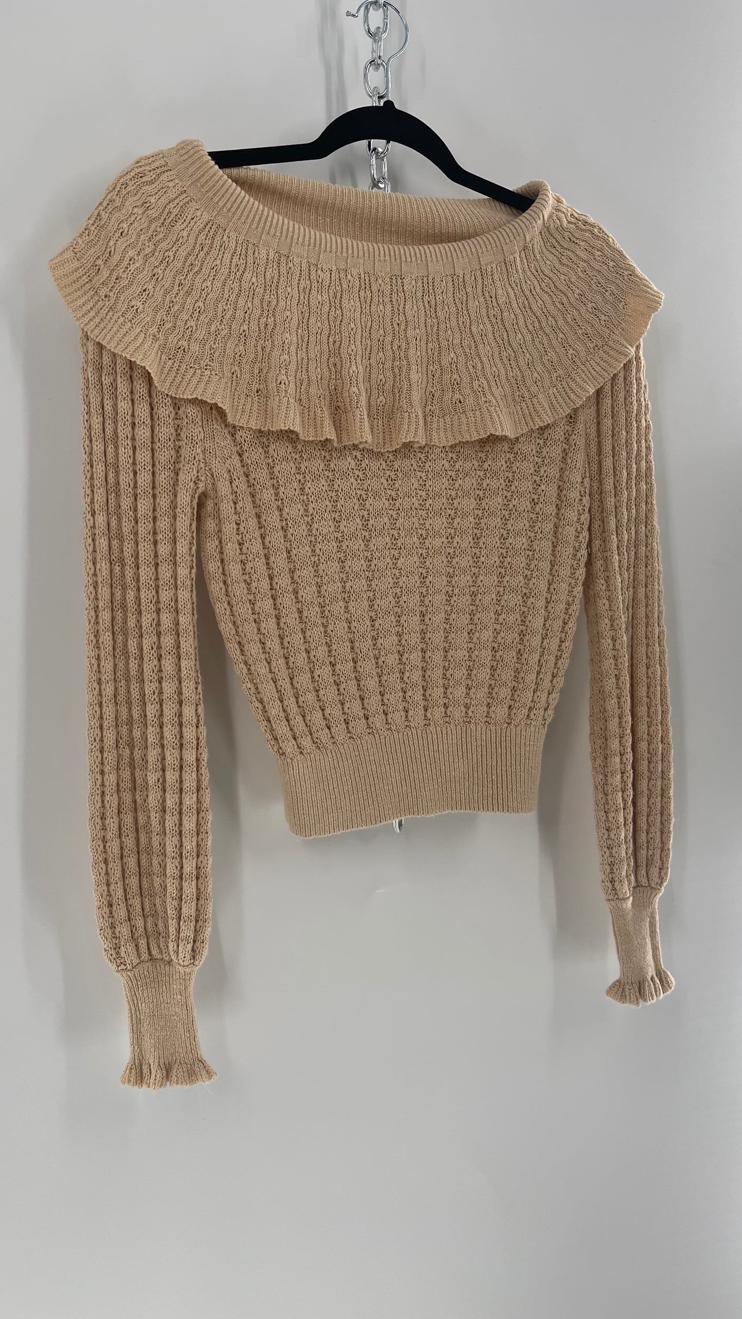 Free People Baby Yellow Knit Ruffled Off the Shoulder Sweater (Small)