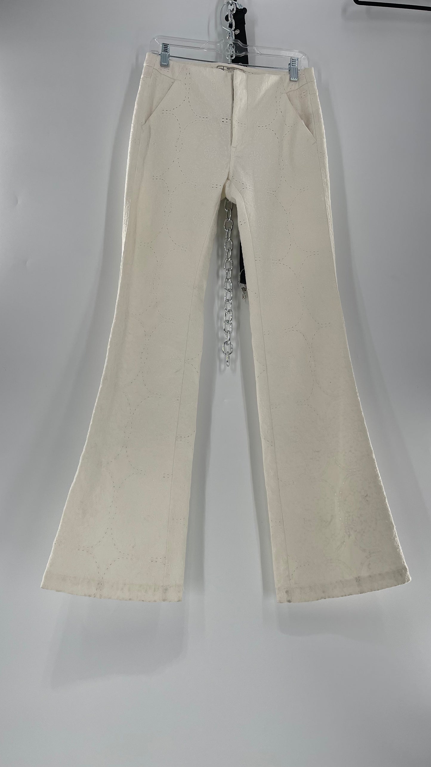Free People White Eyelet Lace Low Rise Kick Flares (26)