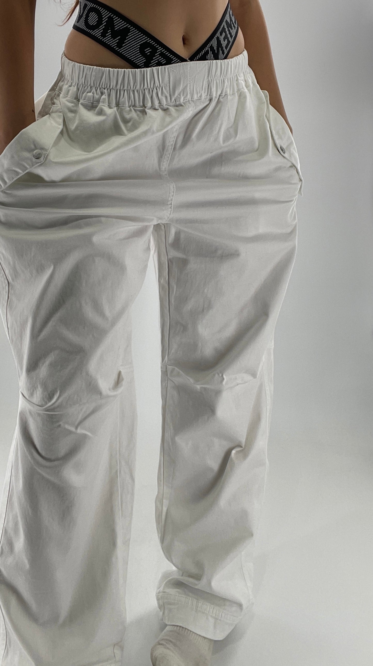 Free People Movement White Carpenter Pant with Branded Double Waistband (Small)