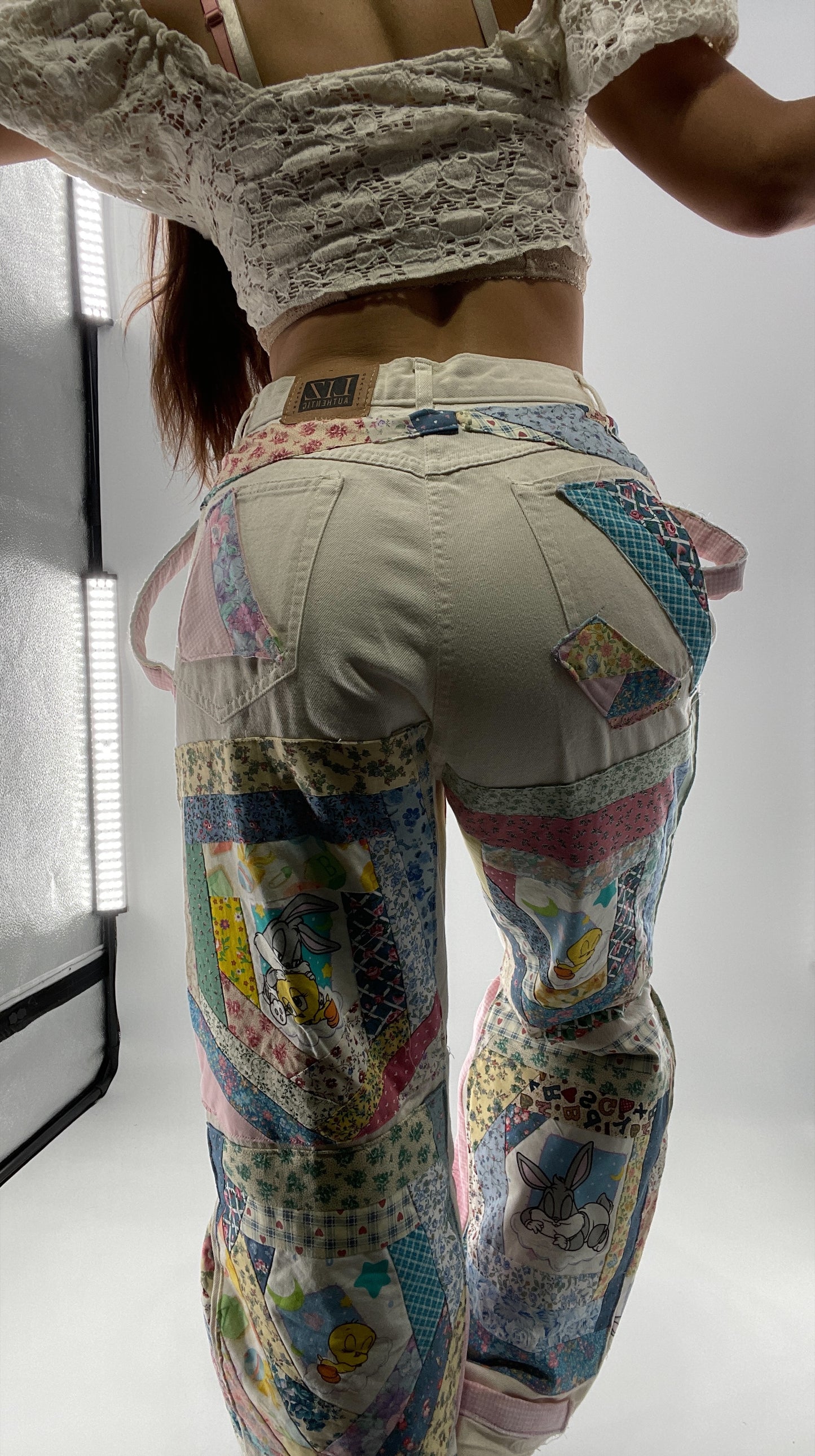 Custom - Handmade Reworked Looney Toons Cutie Pie Patchwork Flares