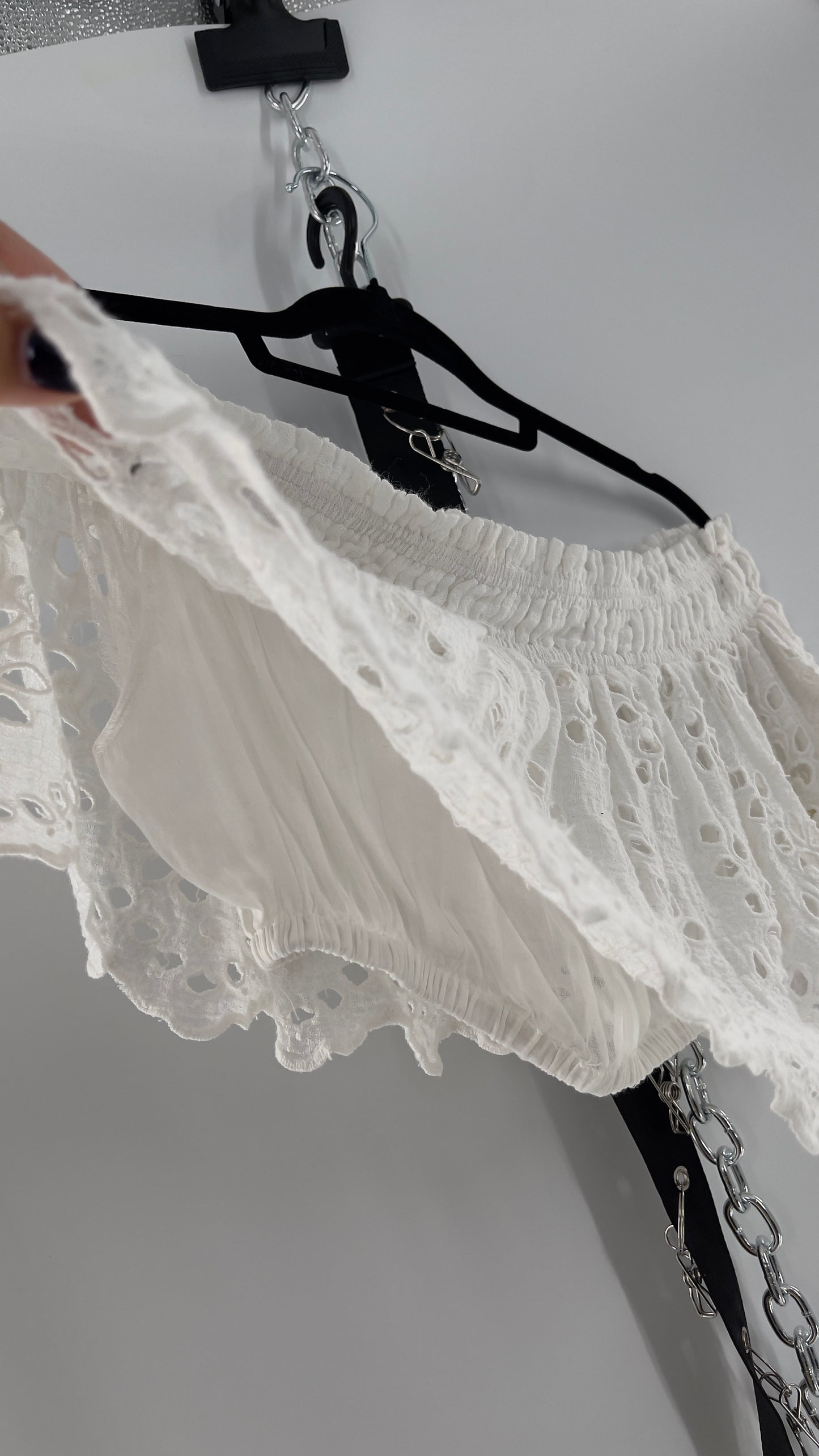 Free People Eyelet Cotton White Off the Shoulder Ruffle Bandeau (Medium)