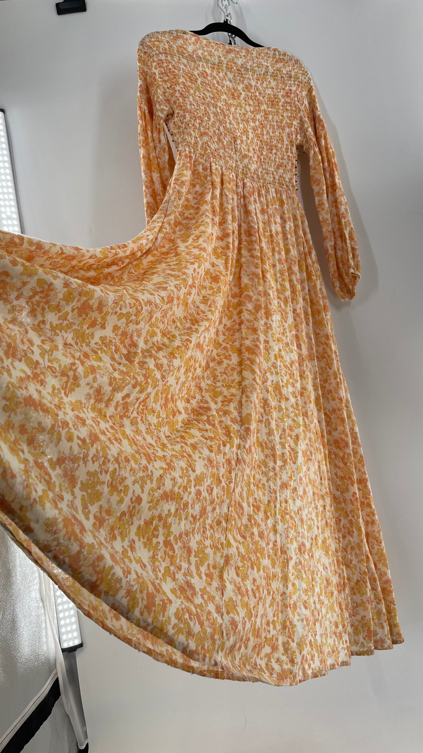 Intimately Free People Orange Floral Smocked Maxi Dress (XS)