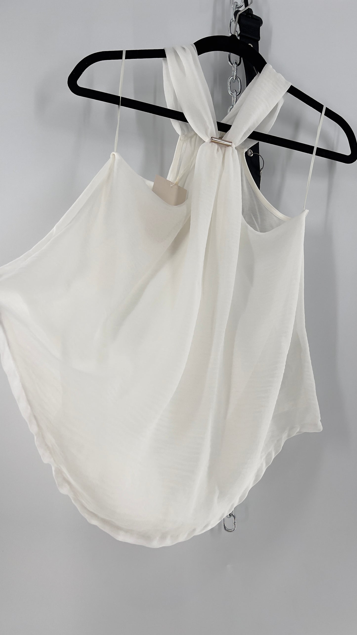 Zara White Halter Sleeveless Blouse with Metal Detailing (Medium)