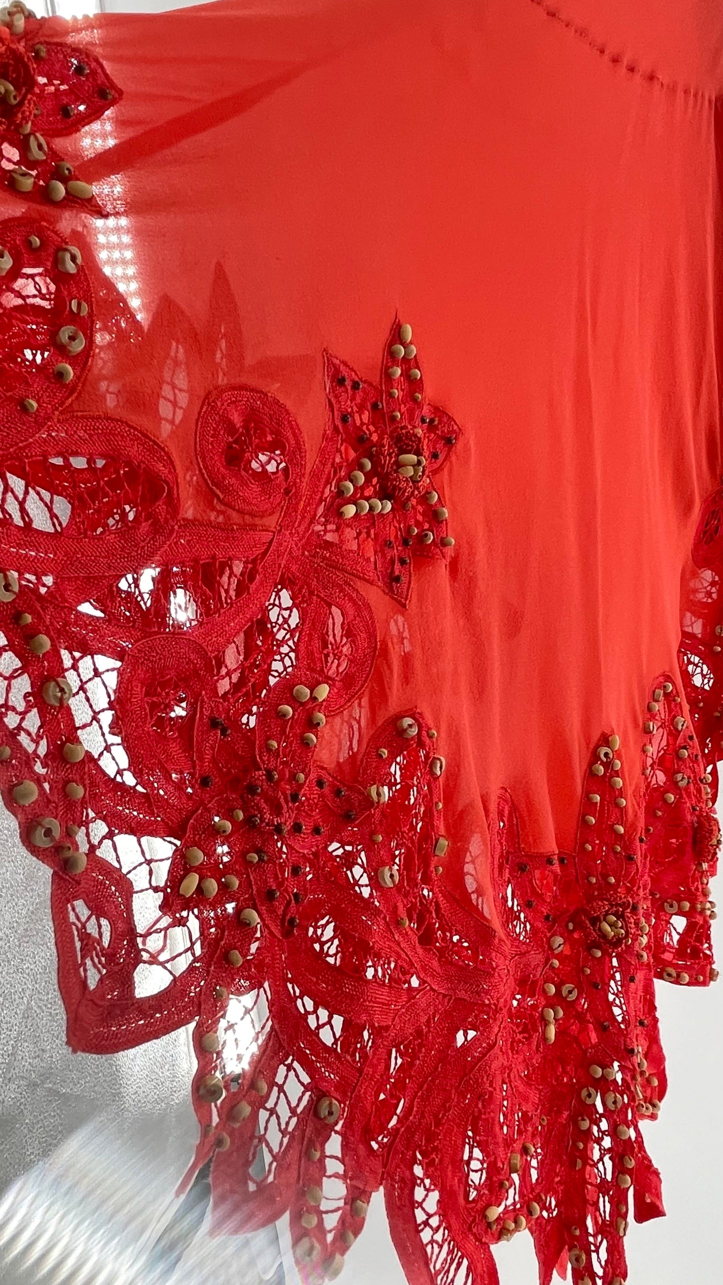 1990s Vintage Cache Coral Appliqué Tropical Beaded Slip (2)