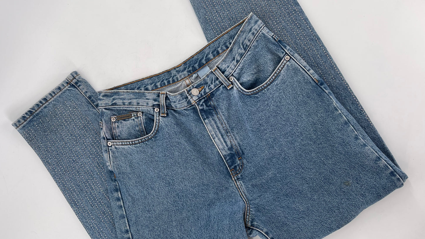 Vintage Calvin Klein Stone Washed Jeans with Silver Glitter Hem (29/30)