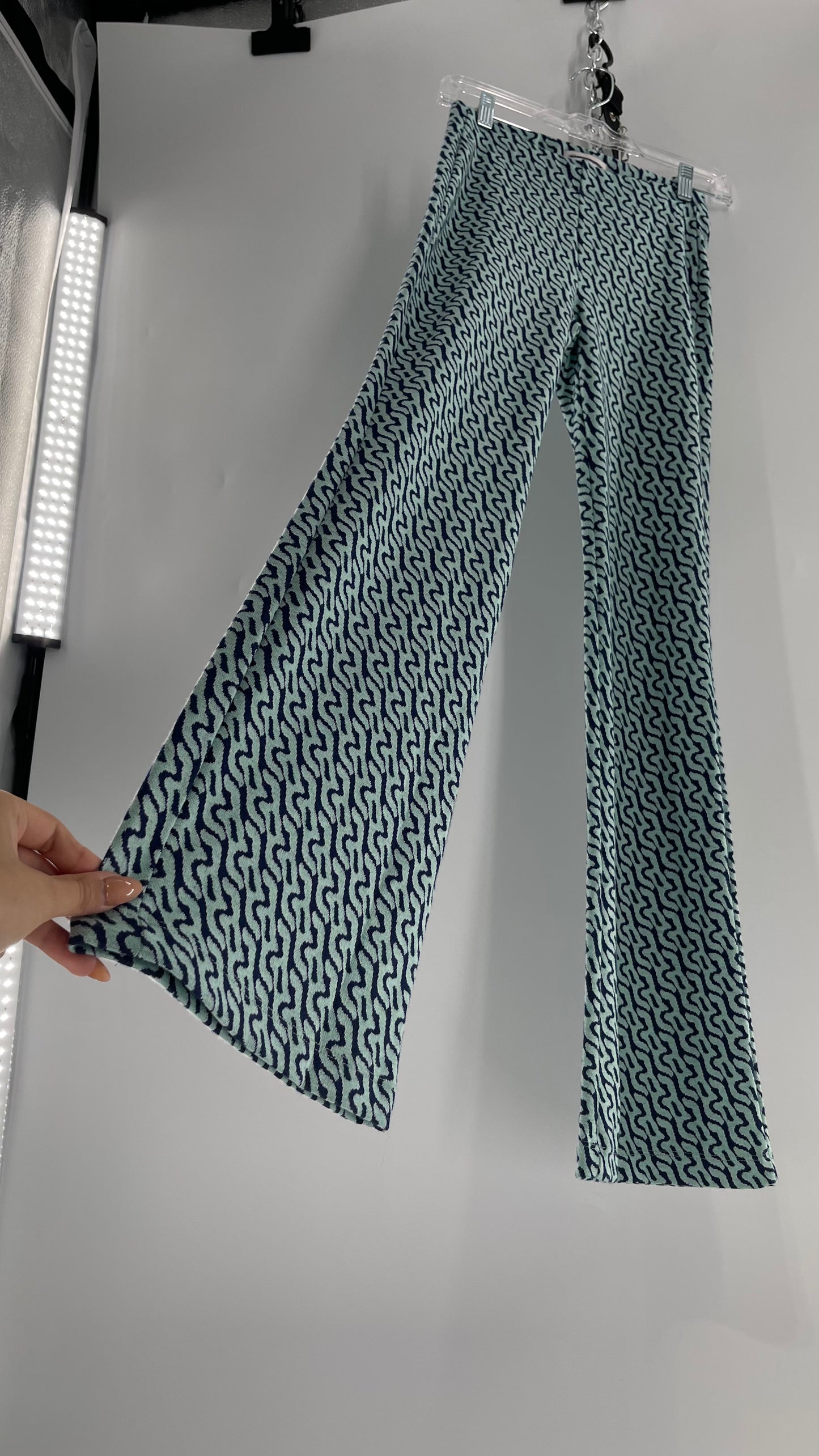 Urban Outfitters Teal Water Patterned Knit Flares (XS)