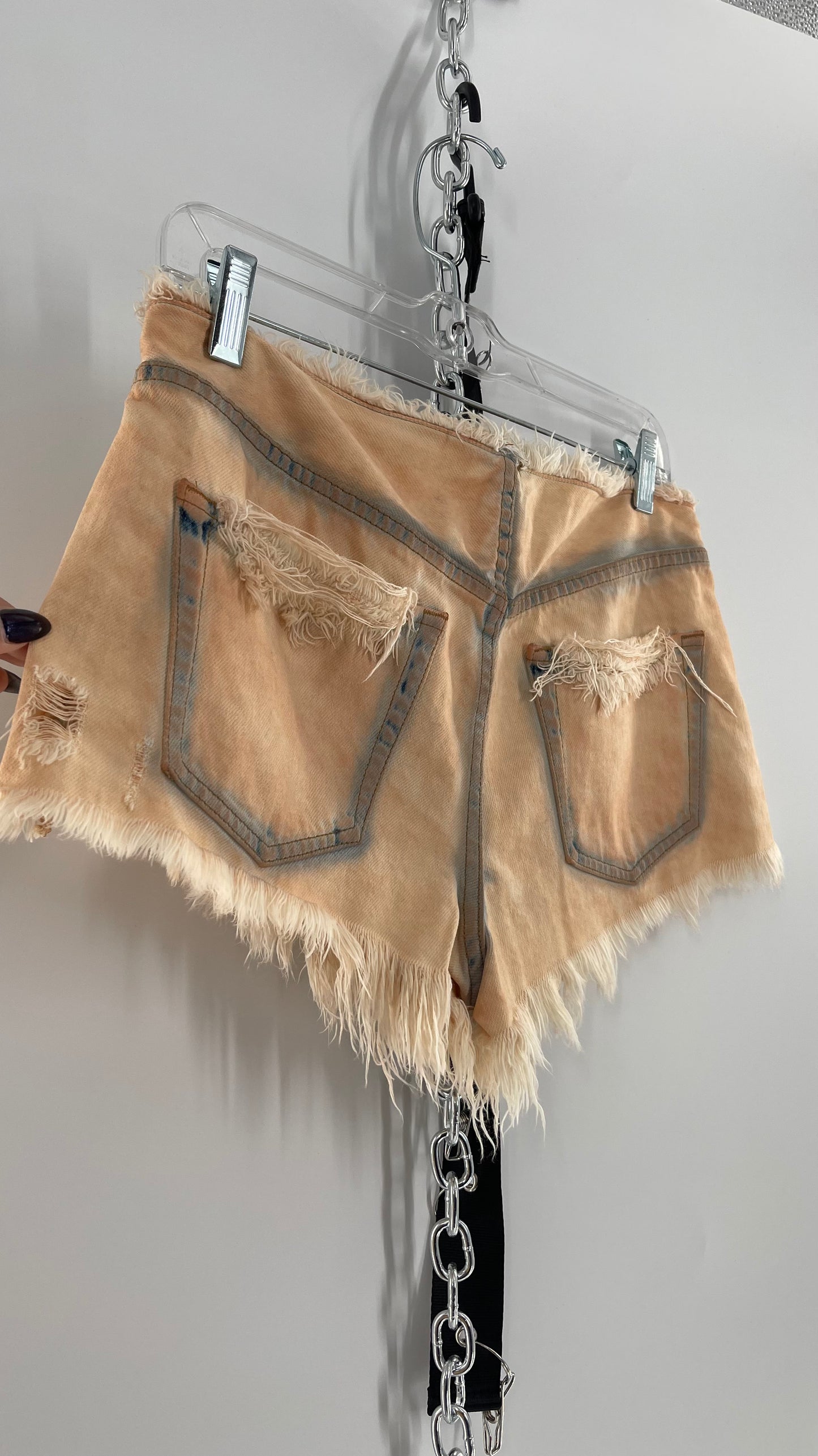 Free People Distressed Booty Shorts with Frayed Hem and Waistline (25)