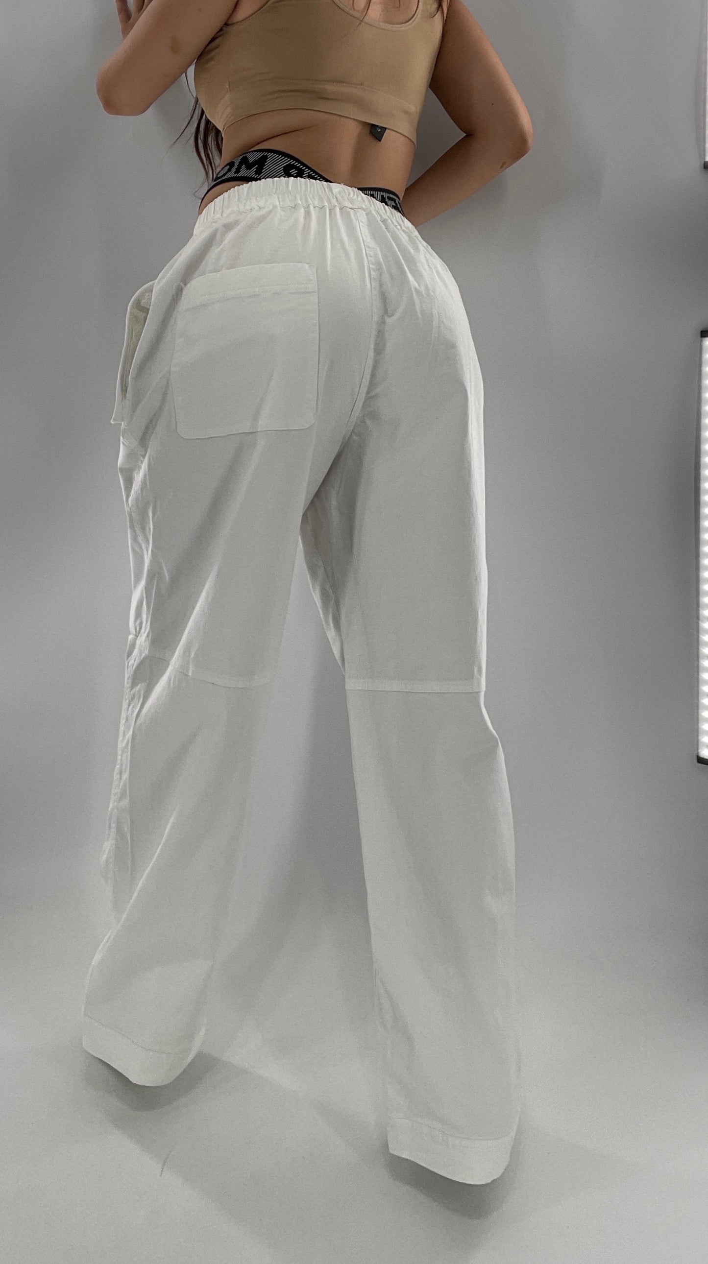 Free People Movement White Carpenter Pant with Branded Double Waistband (Small)