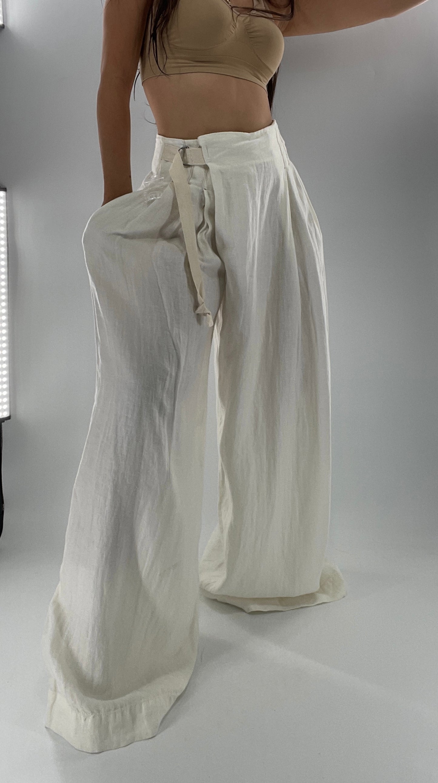 Free People Off White Pleated Trouser Wide Leg (2)