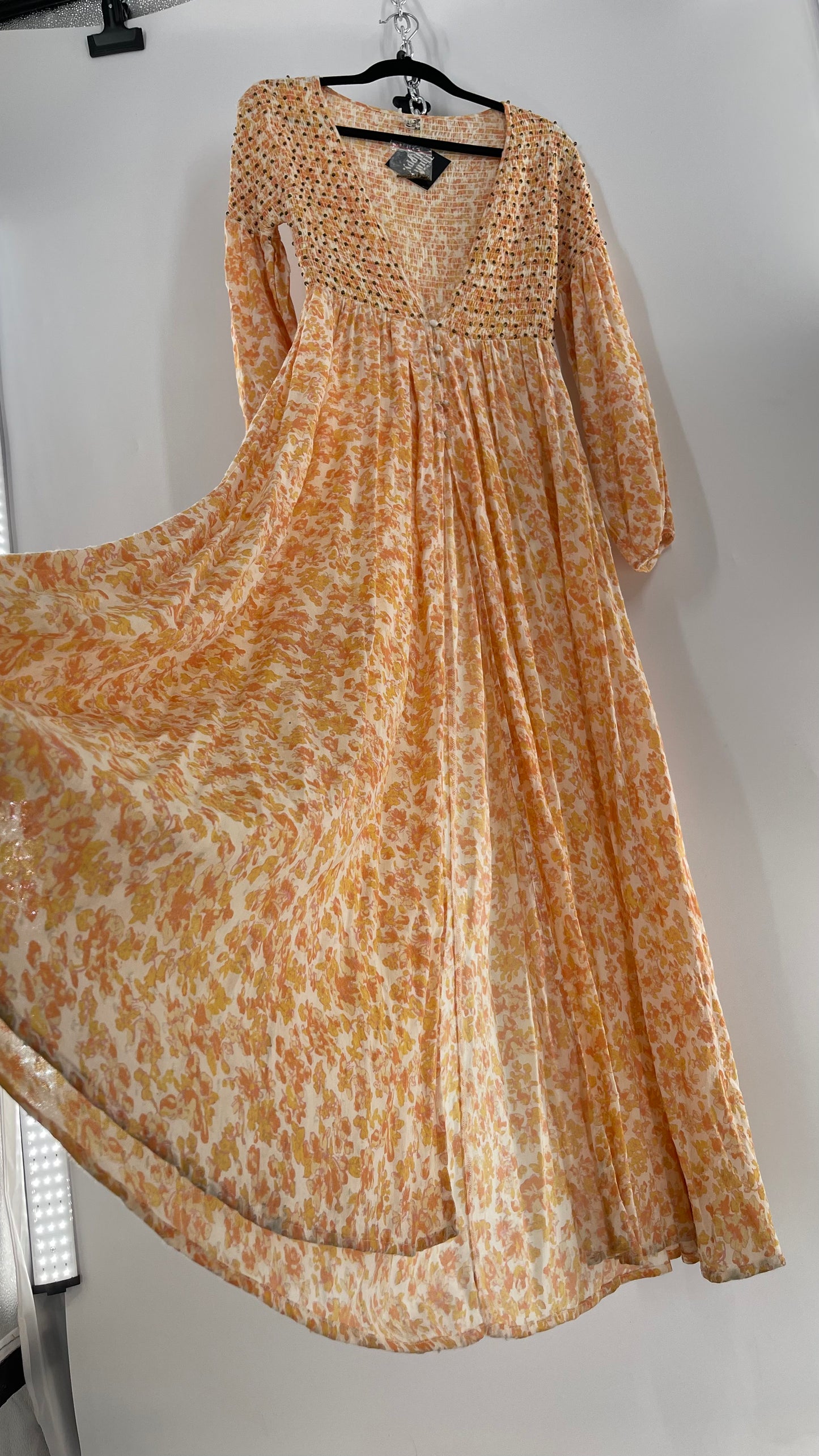 Intimately Free People Orange Floral Smocked Maxi Dress (XS)