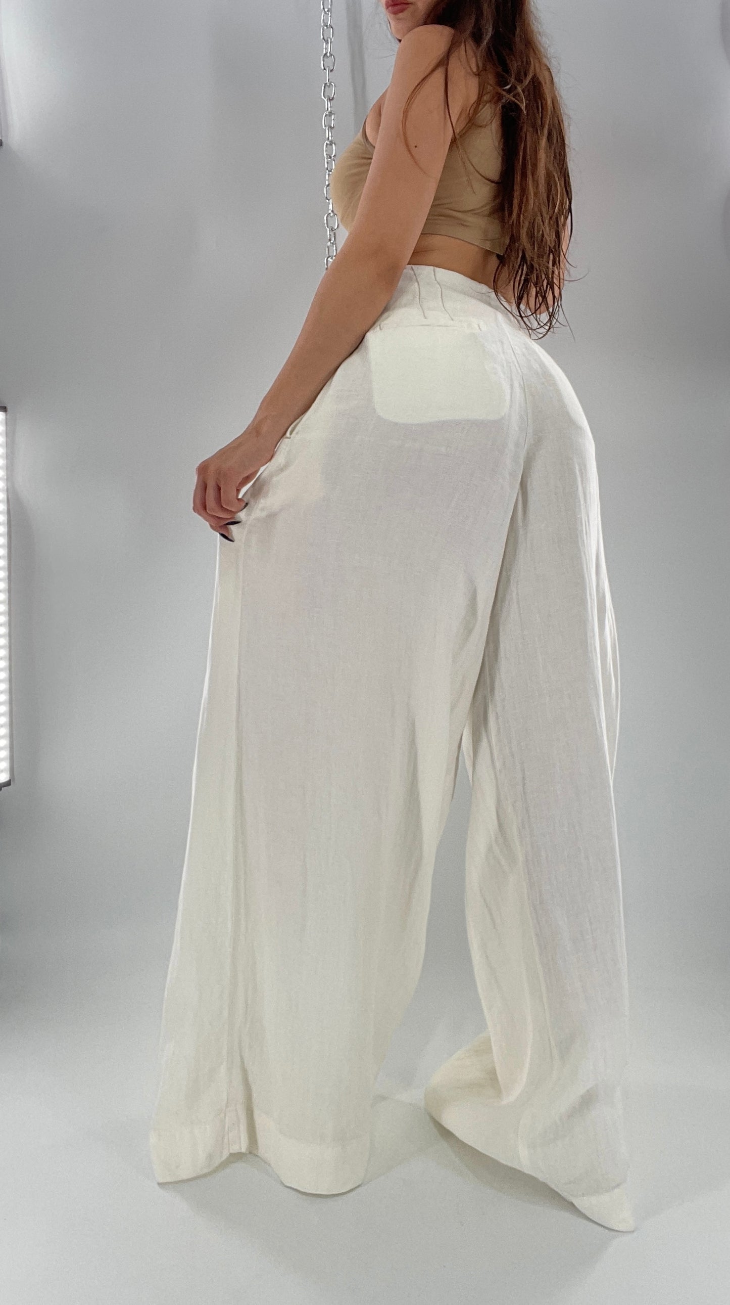 Free People Off White Pleated Trouser Wide Leg (2)