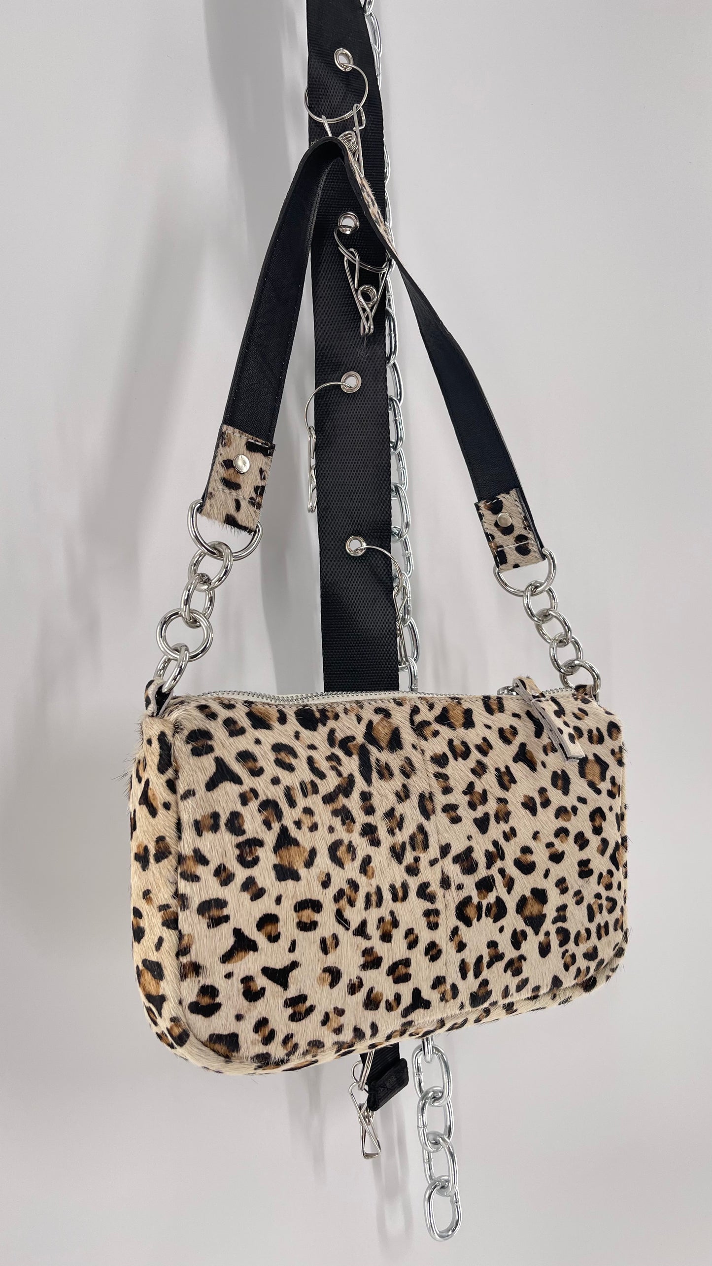 Free People Cheetah Print Textured Purse with Chain Strap