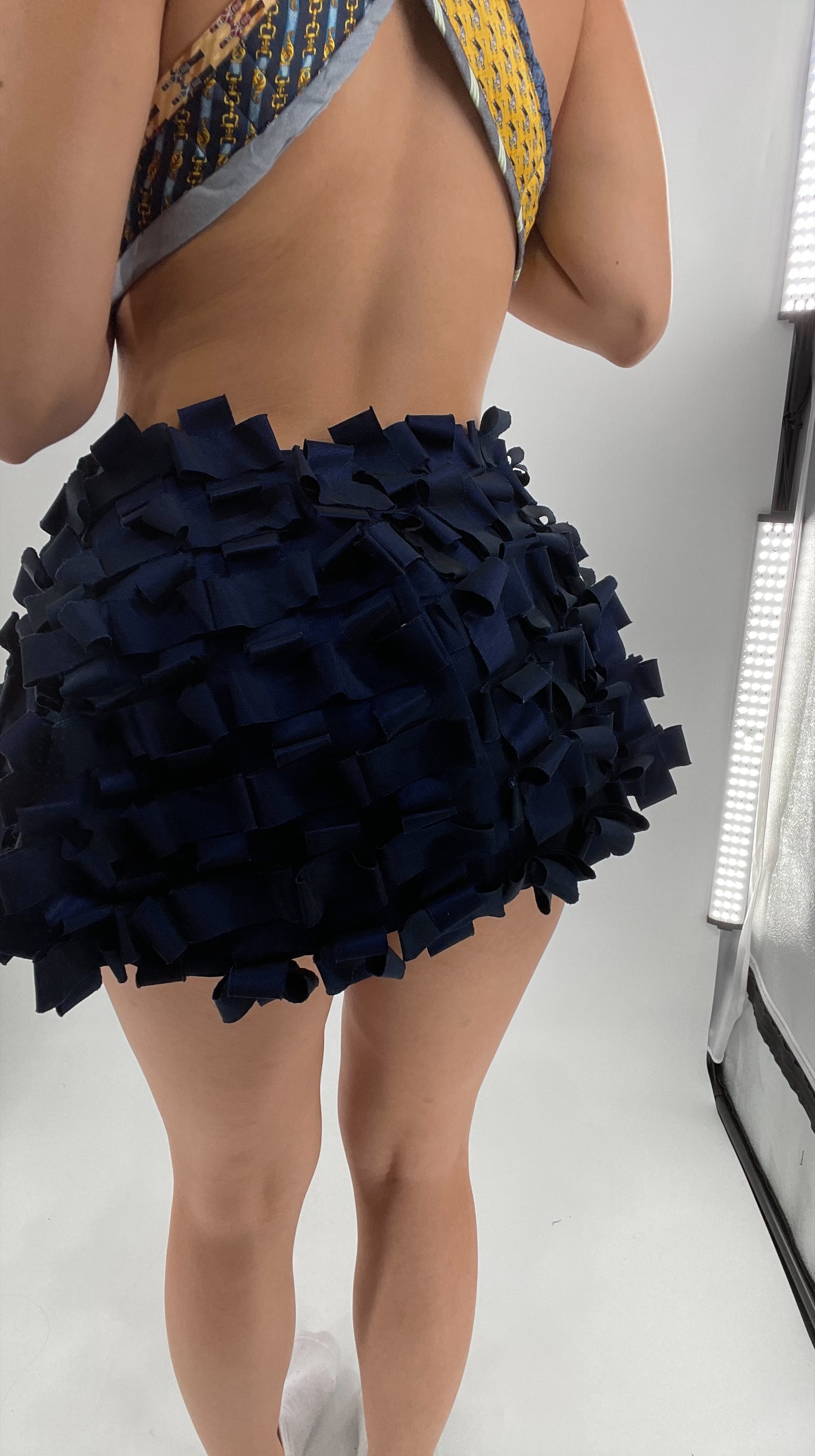Samuel Dong Navy Blue Metallic Textured Micro Mini (2)