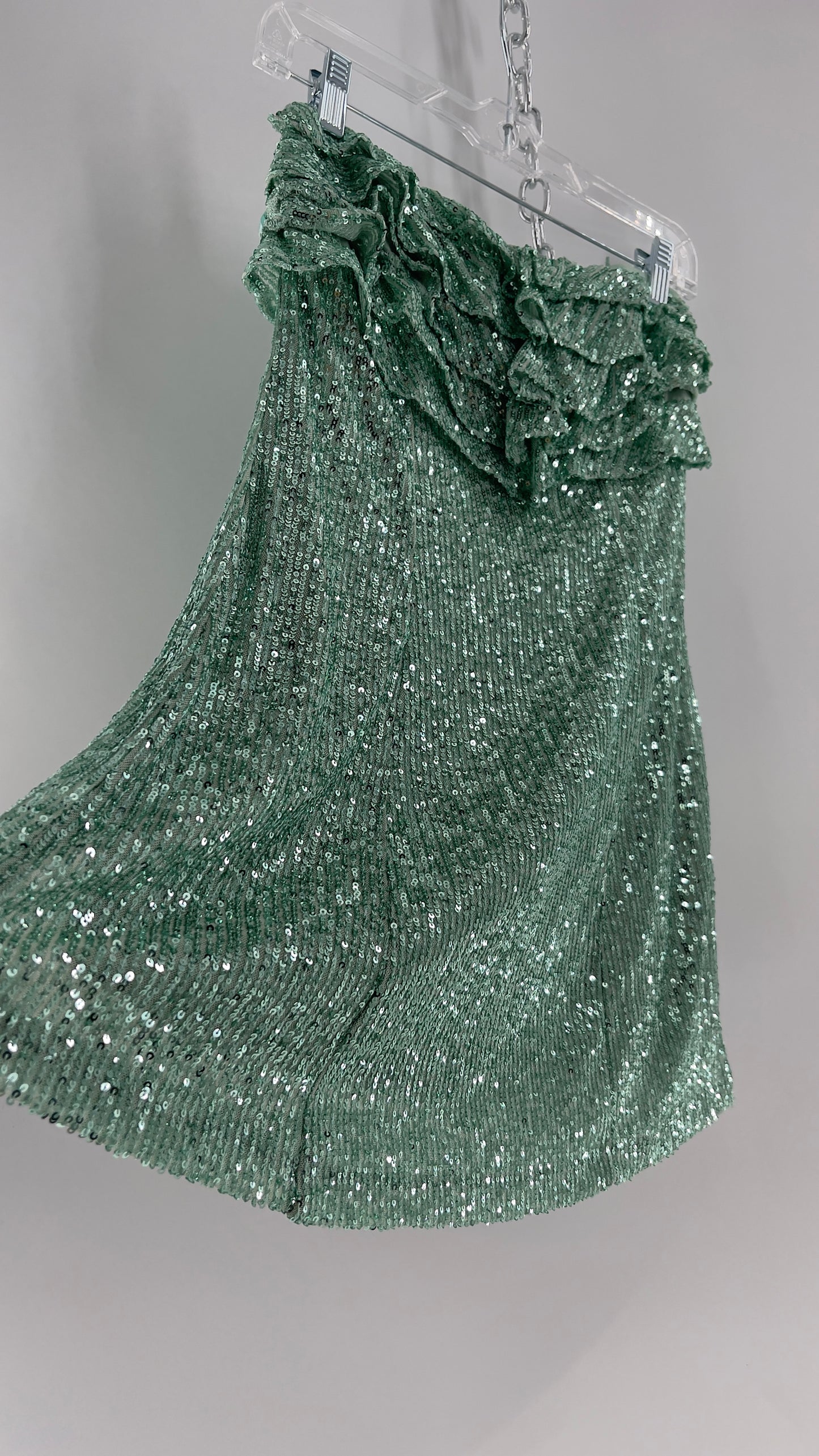 Free People Teal Sequin Ruffle Frida Tube Dress (2)