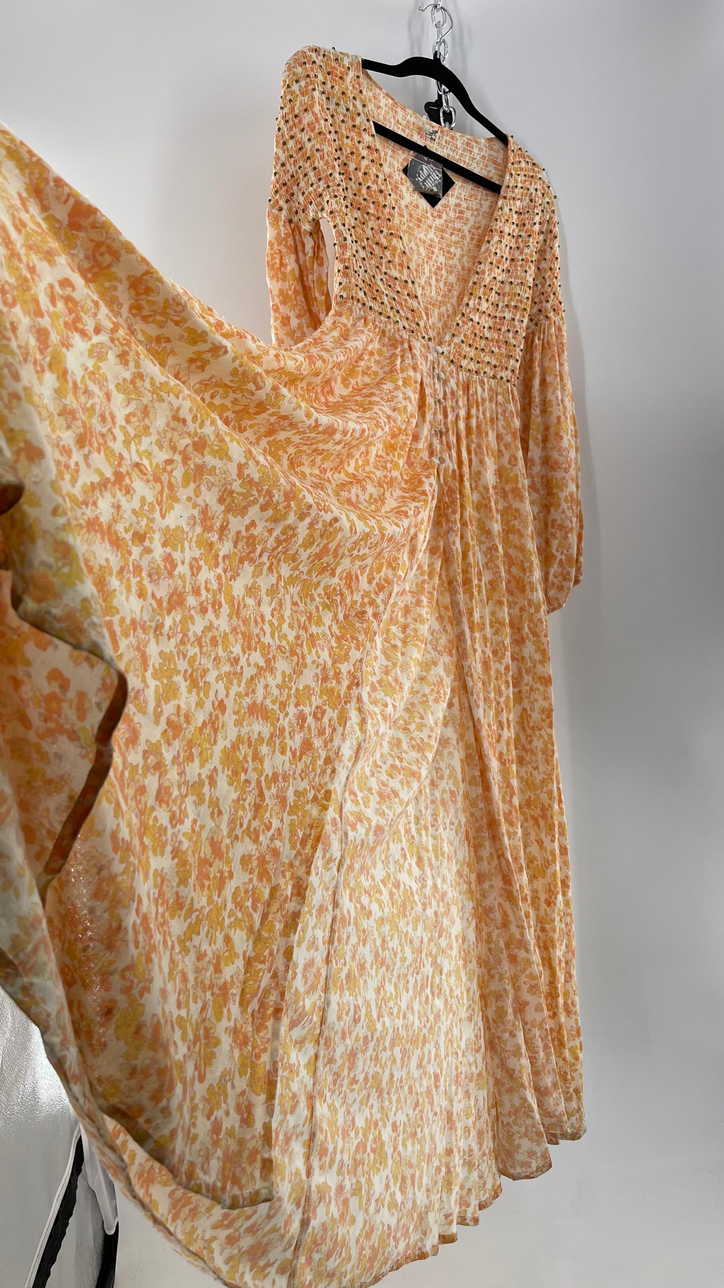 Intimately Free People Orange Floral Smocked Maxi Dress (XS)