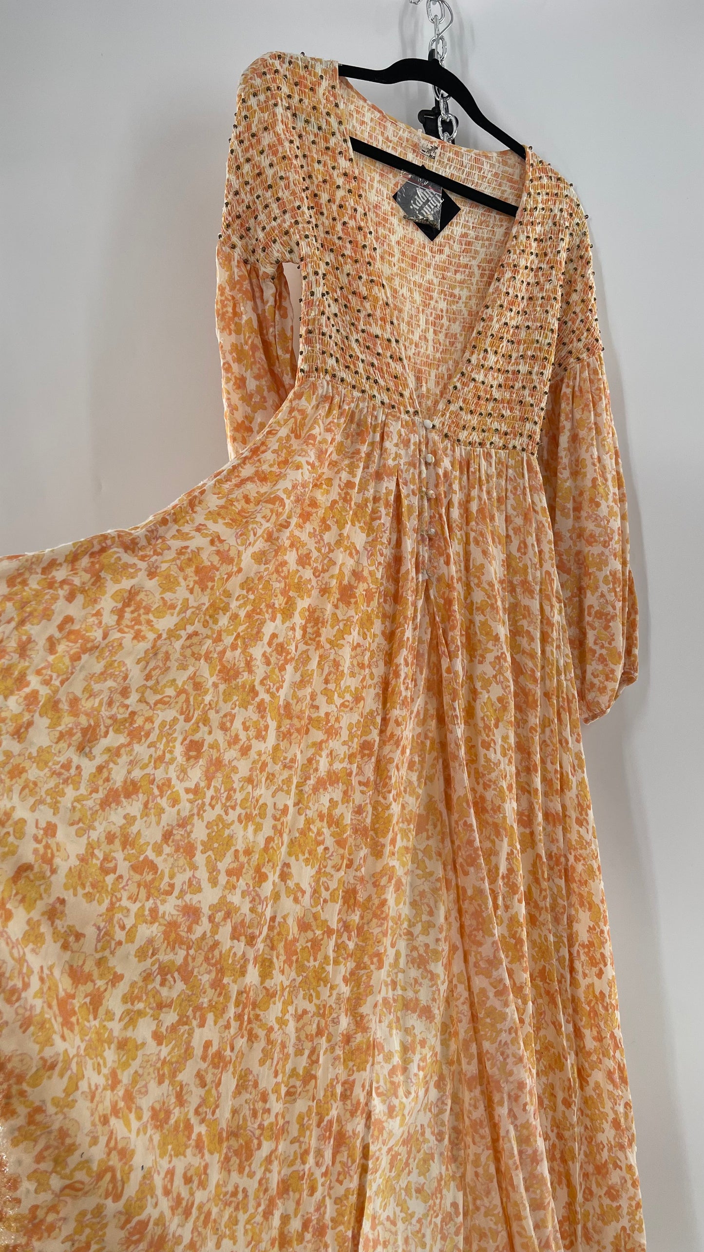 Intimately Free People Orange Floral Smocked Maxi Dress (XS)