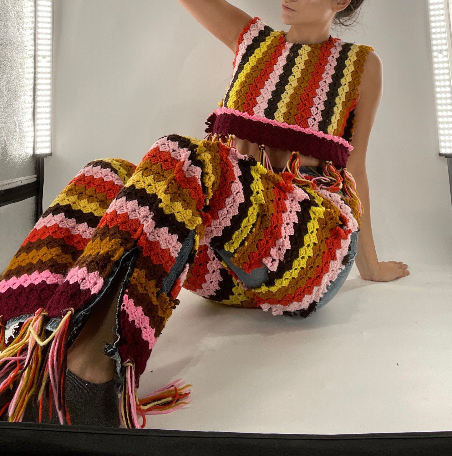 Custom Handmade RAGGEDY ANN Crochet Fringe Lined Crop (S/M)