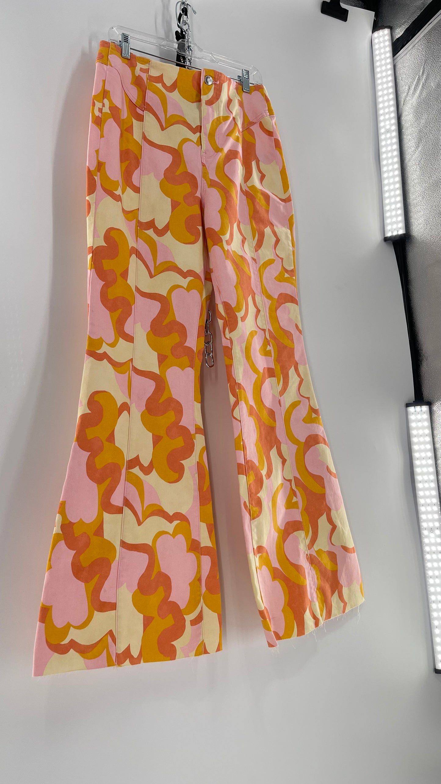 Free People Youthquake Warm Toned Funky Patterned Flare Bell Bottoms (31)