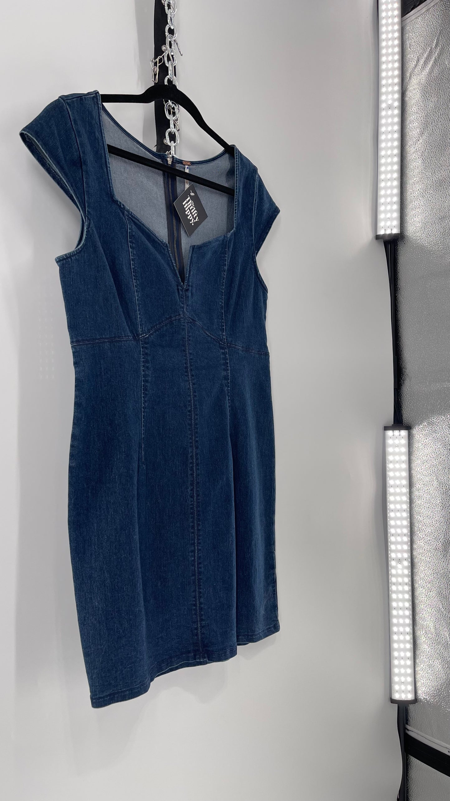 Free People Lia Denim Form Fitting Mini (Large)
