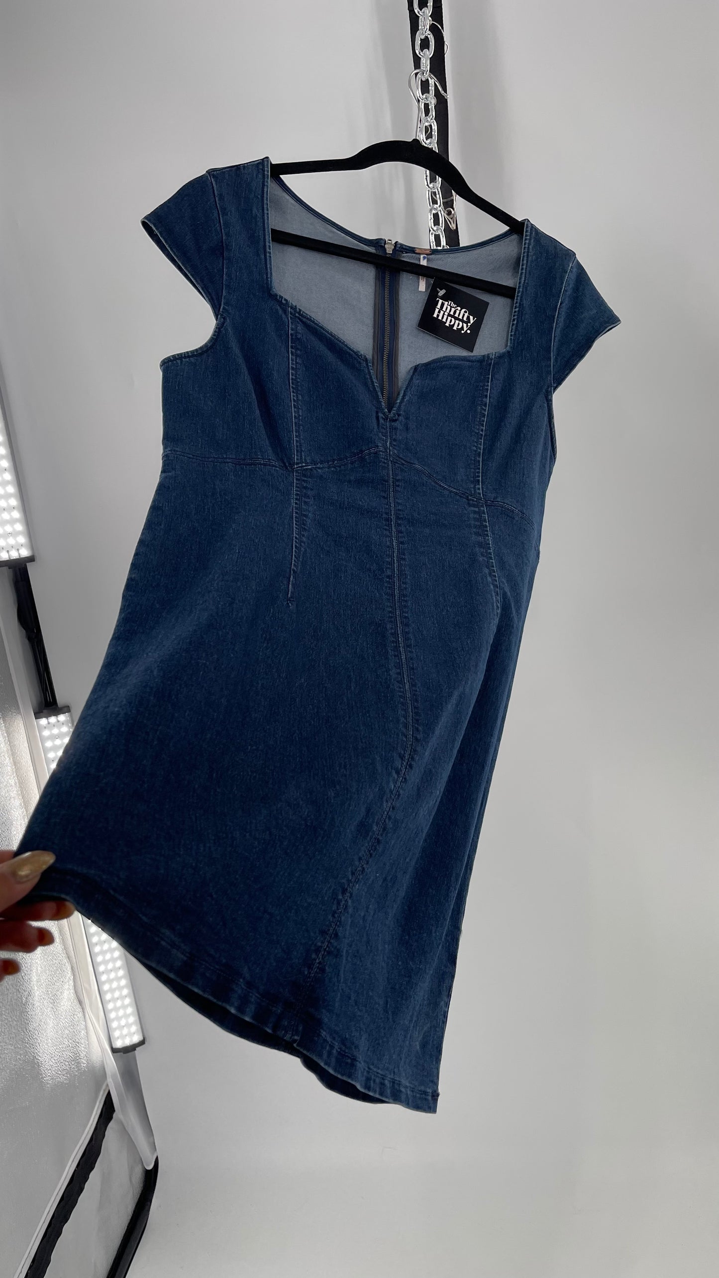 Free People Lia Denim Form Fitting Mini (Large)