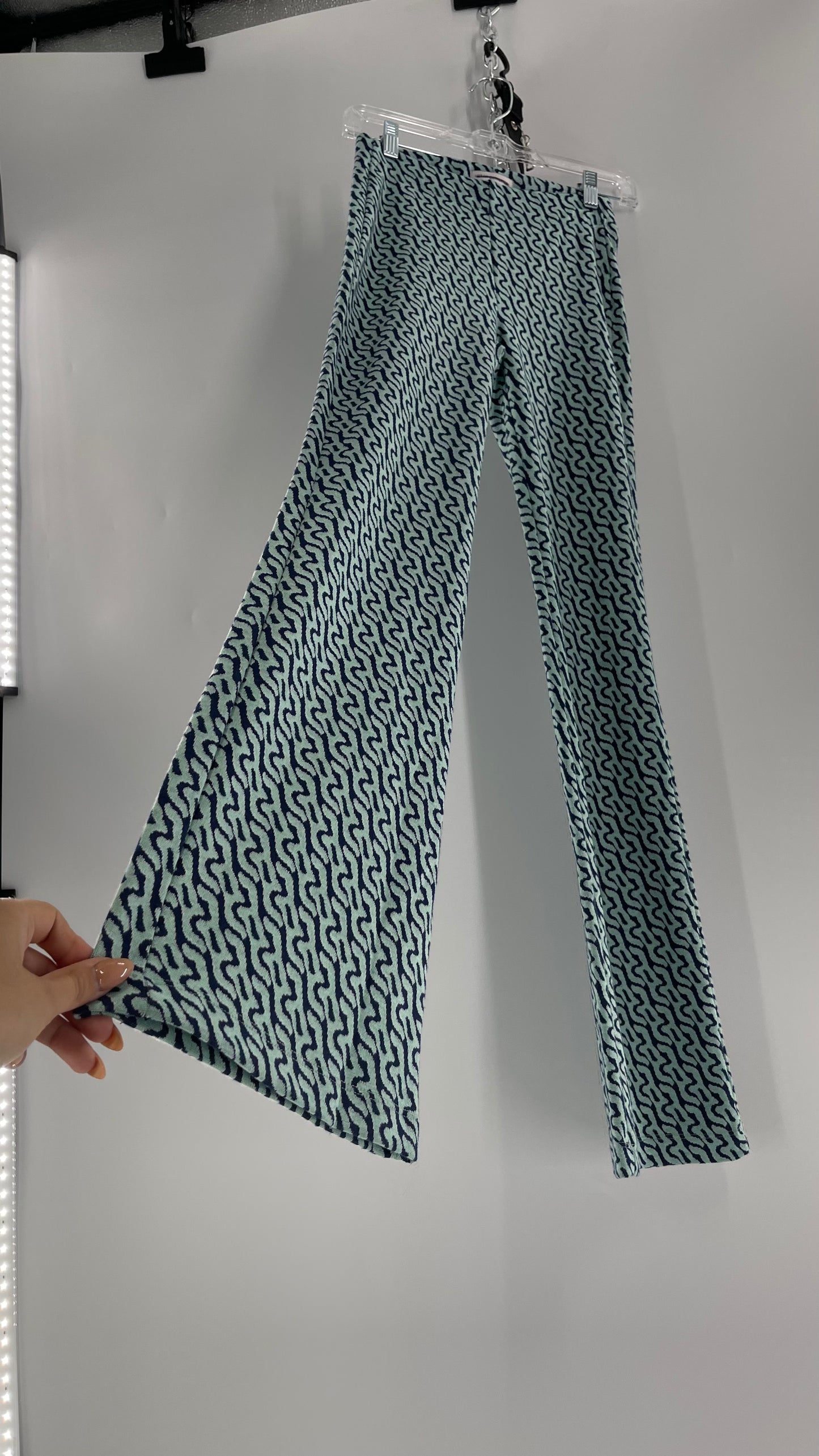 Urban Outfitters Teal Water Patterned Knit Flares (XS)