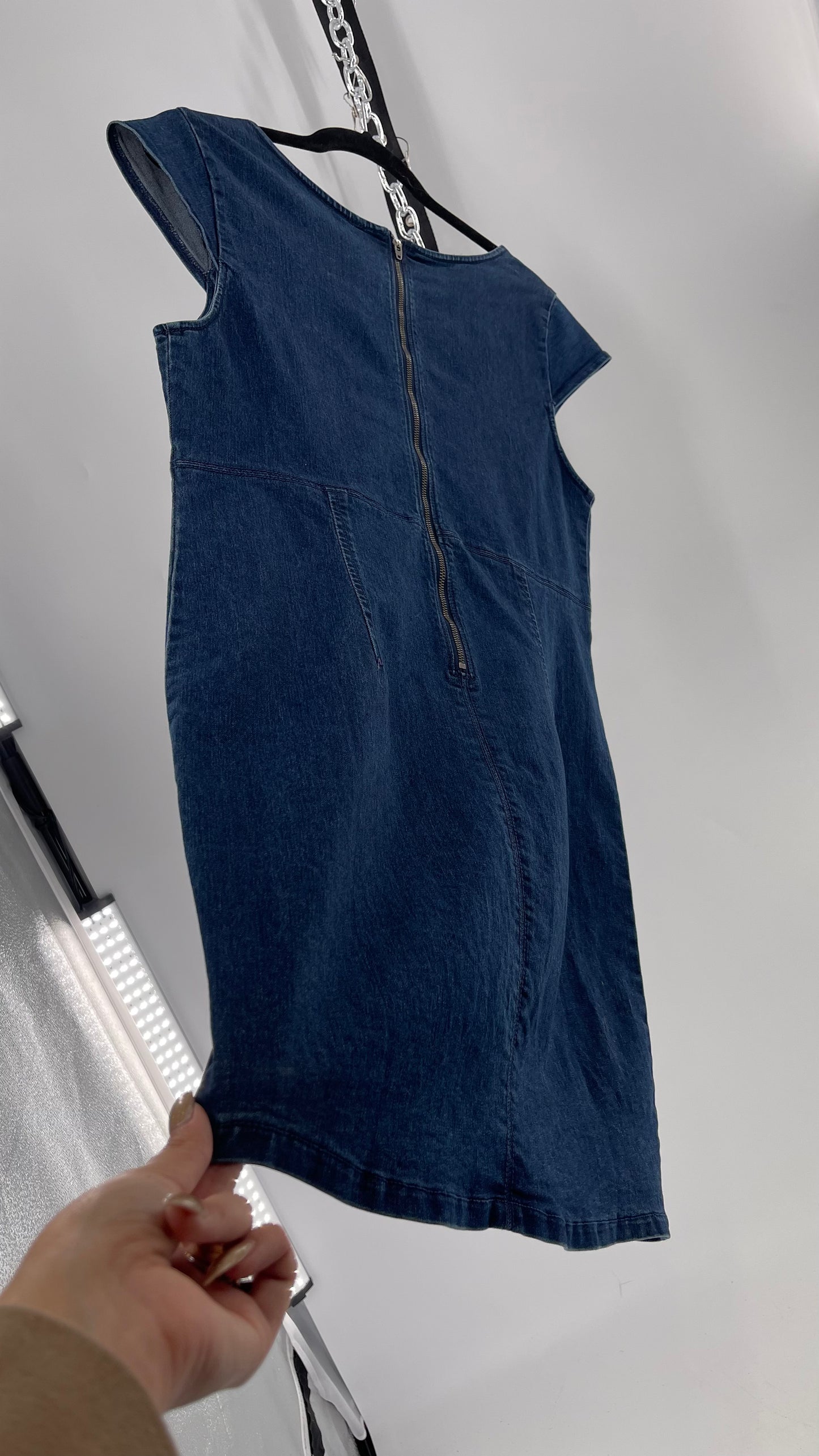 Free People Lia Denim Form Fitting Mini (Large)
