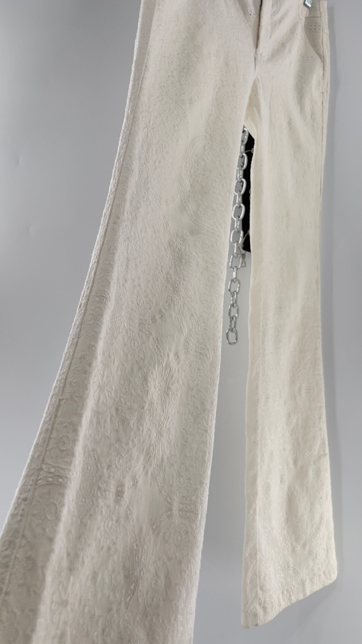 Free People White Eyelet Lace Low Rise Kick Flares (26)