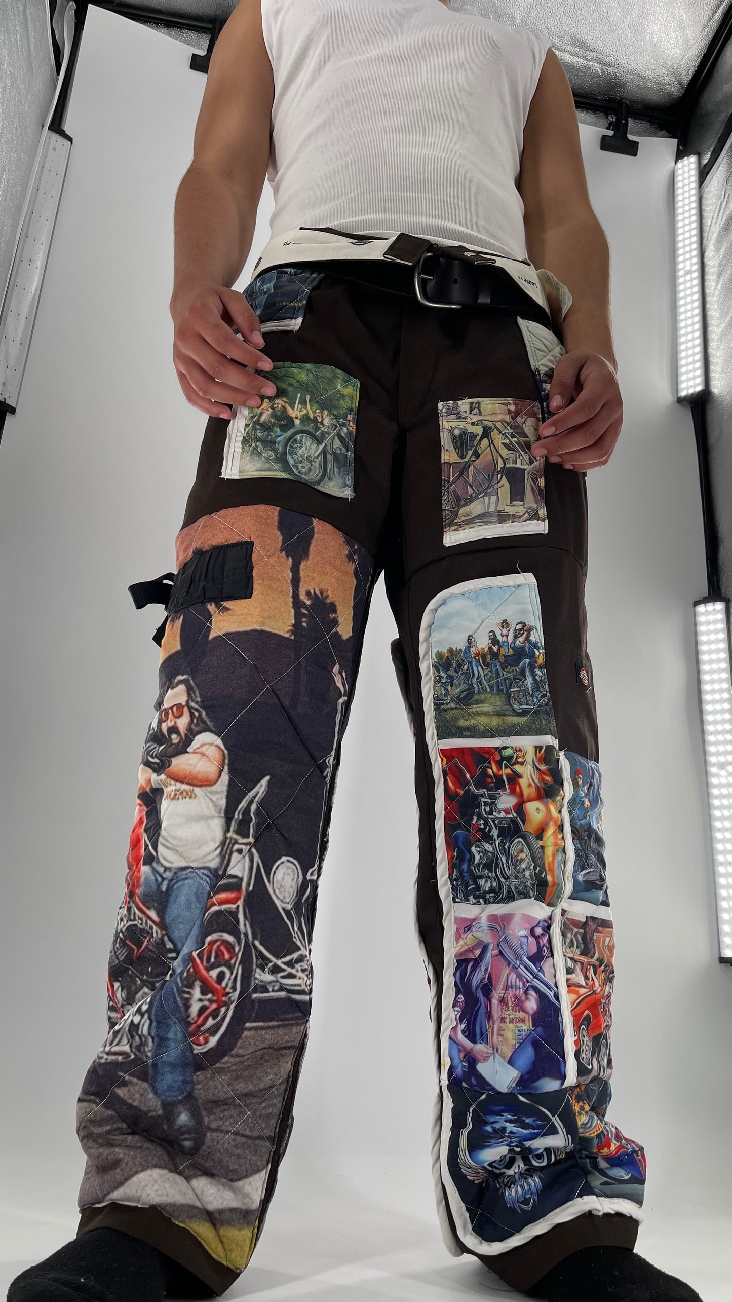 Custom - Handmade Reworked Dickies with Quilted Moto Pattern