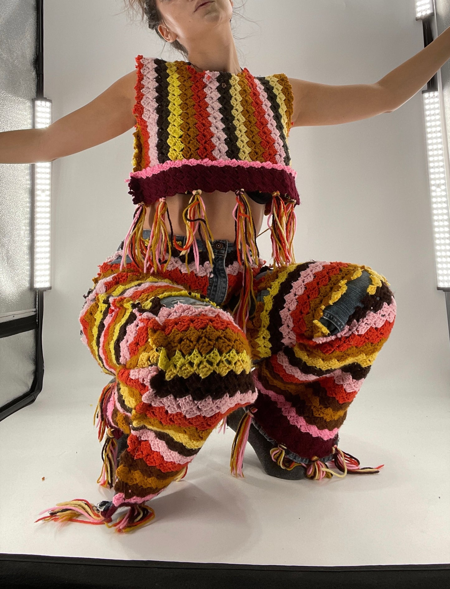 Custom Handmade RAGGEDY ANN Crochet Fringe Lined Crop (S/M)