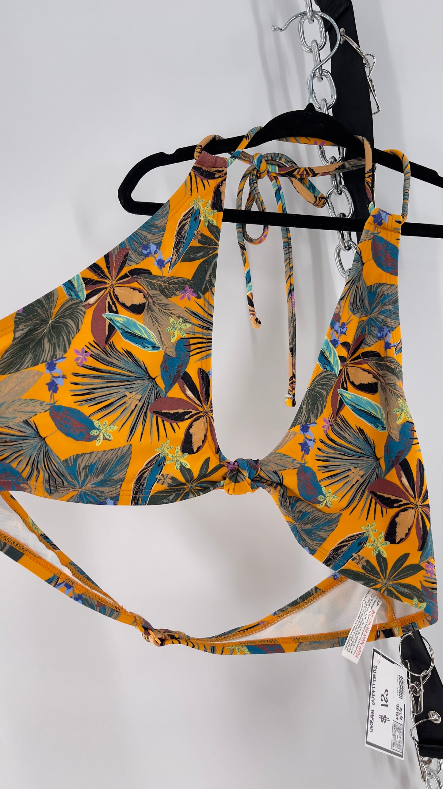 Urban Outfitters Out From Under Mustard Tropical Patterned Halter Swim Top (XL)
