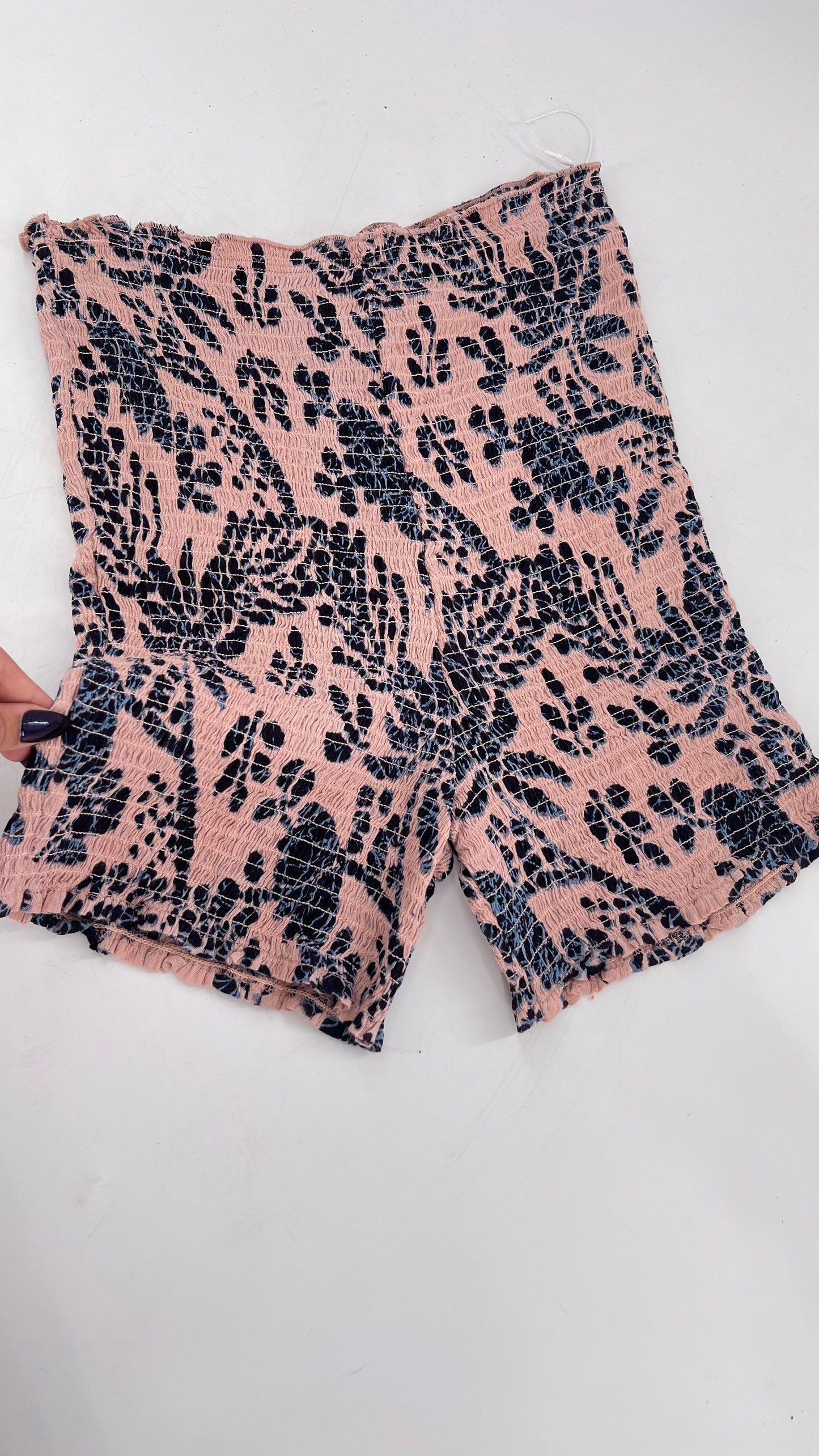 Free People Pink/Navy Patterned Smocked Shorts (XS/S)