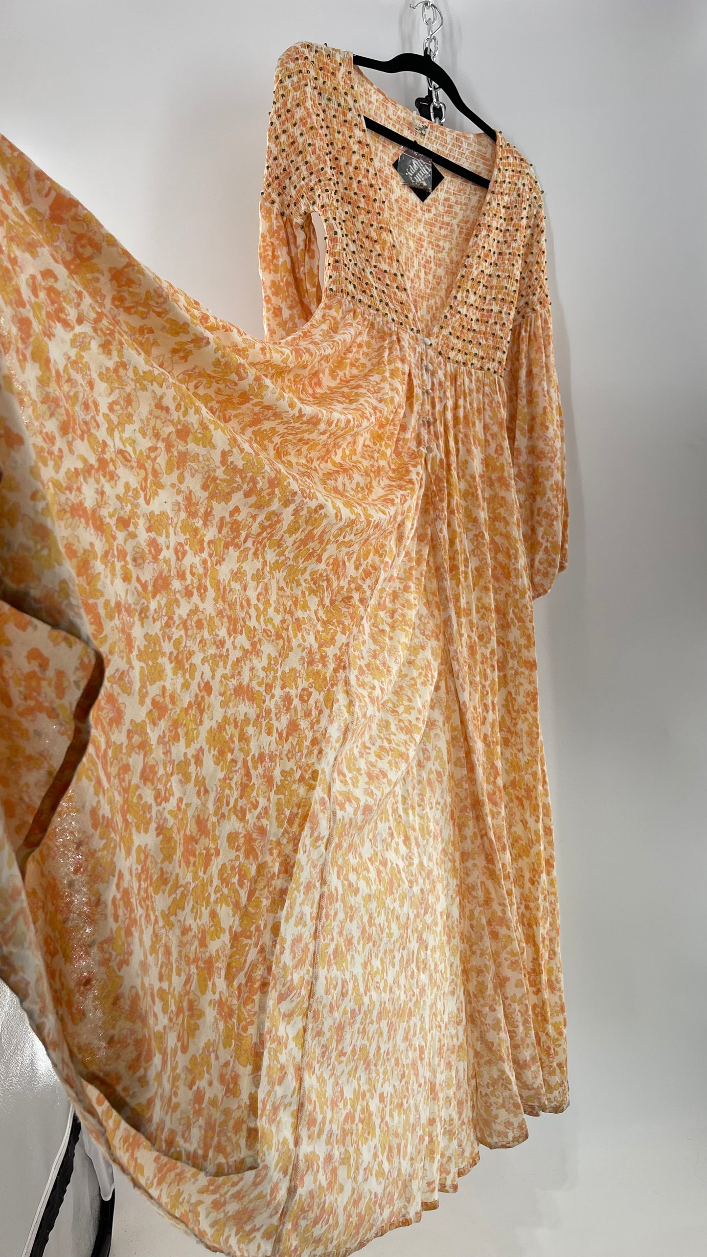 Intimately Free People Orange Floral Smocked Maxi Dress (XS)