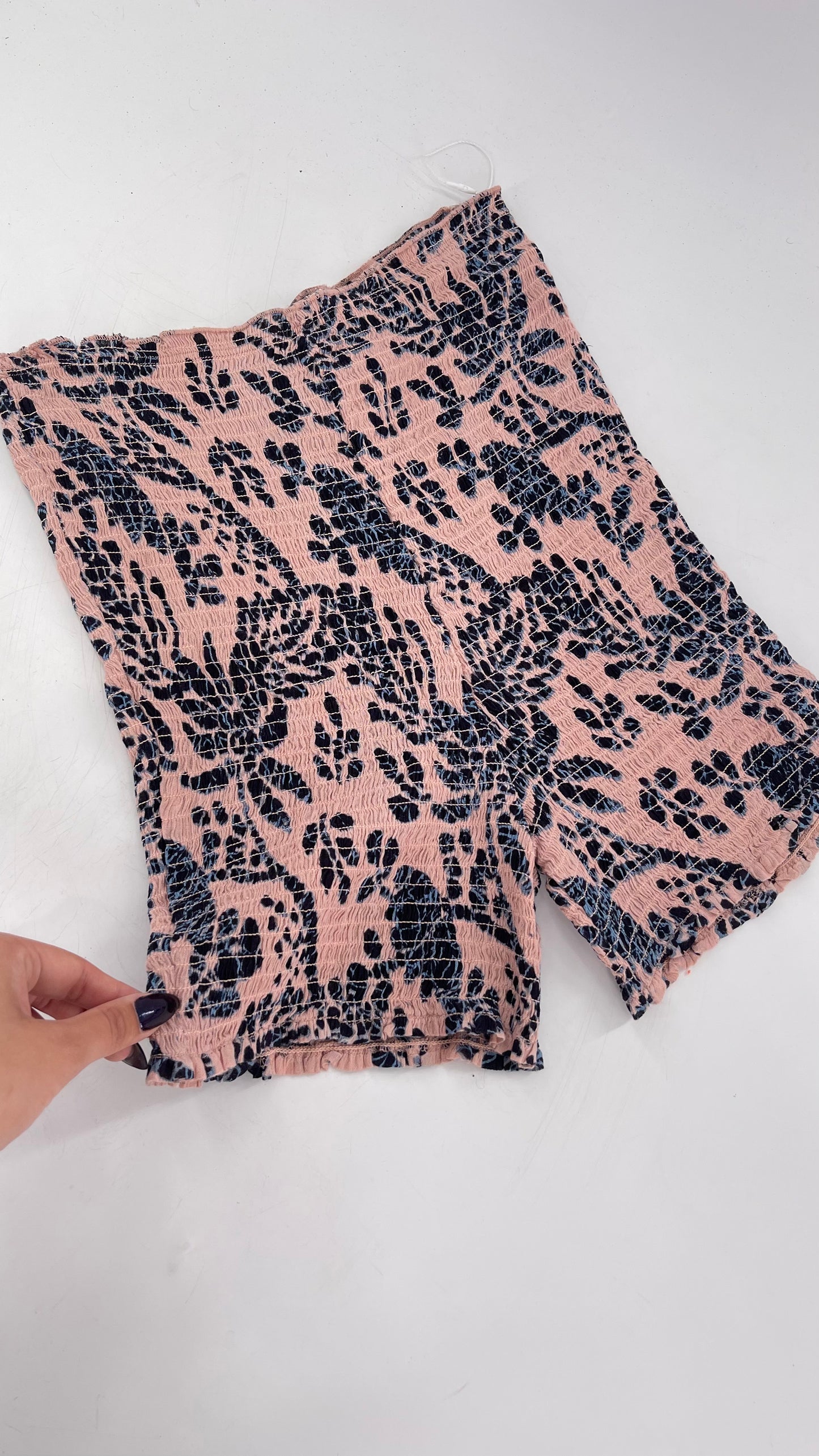 Free People Pink/Navy Patterned Smocked Shorts (XS/S)