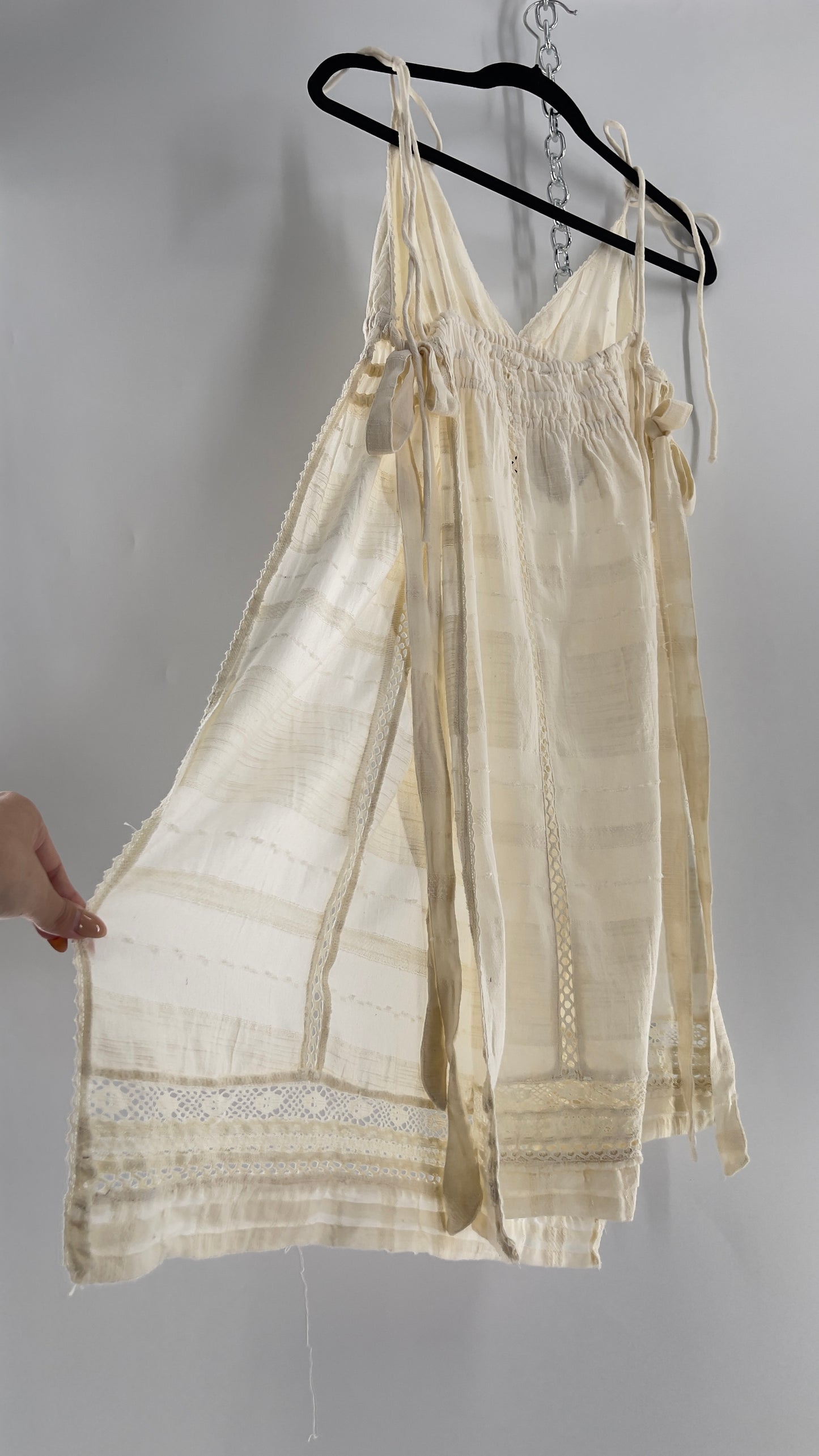 Free People White Cotton Lace Slit Side Midi (Medium)