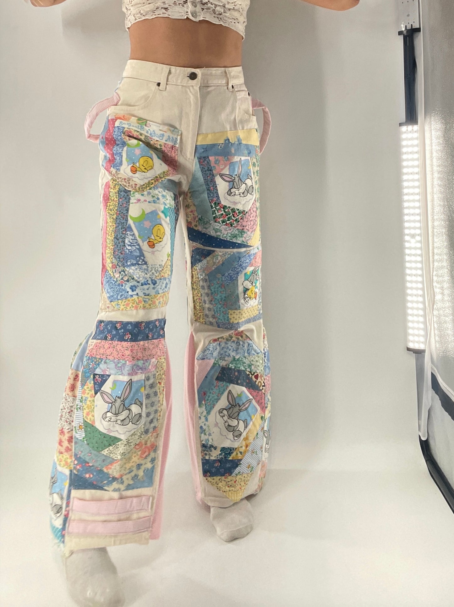Custom - Handmade Reworked Looney Toons Cutie Pie Patchwork Flares