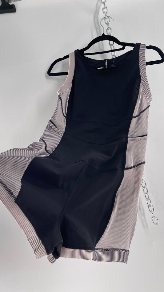 Free People Movement Black and White Open Back Romper (Medium)