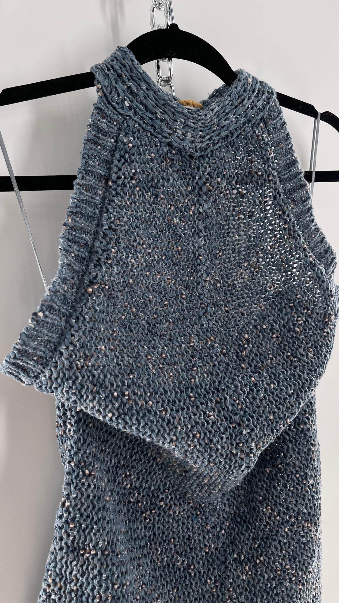 Free People Blue Crochet Knit Halter Romper (Medium)