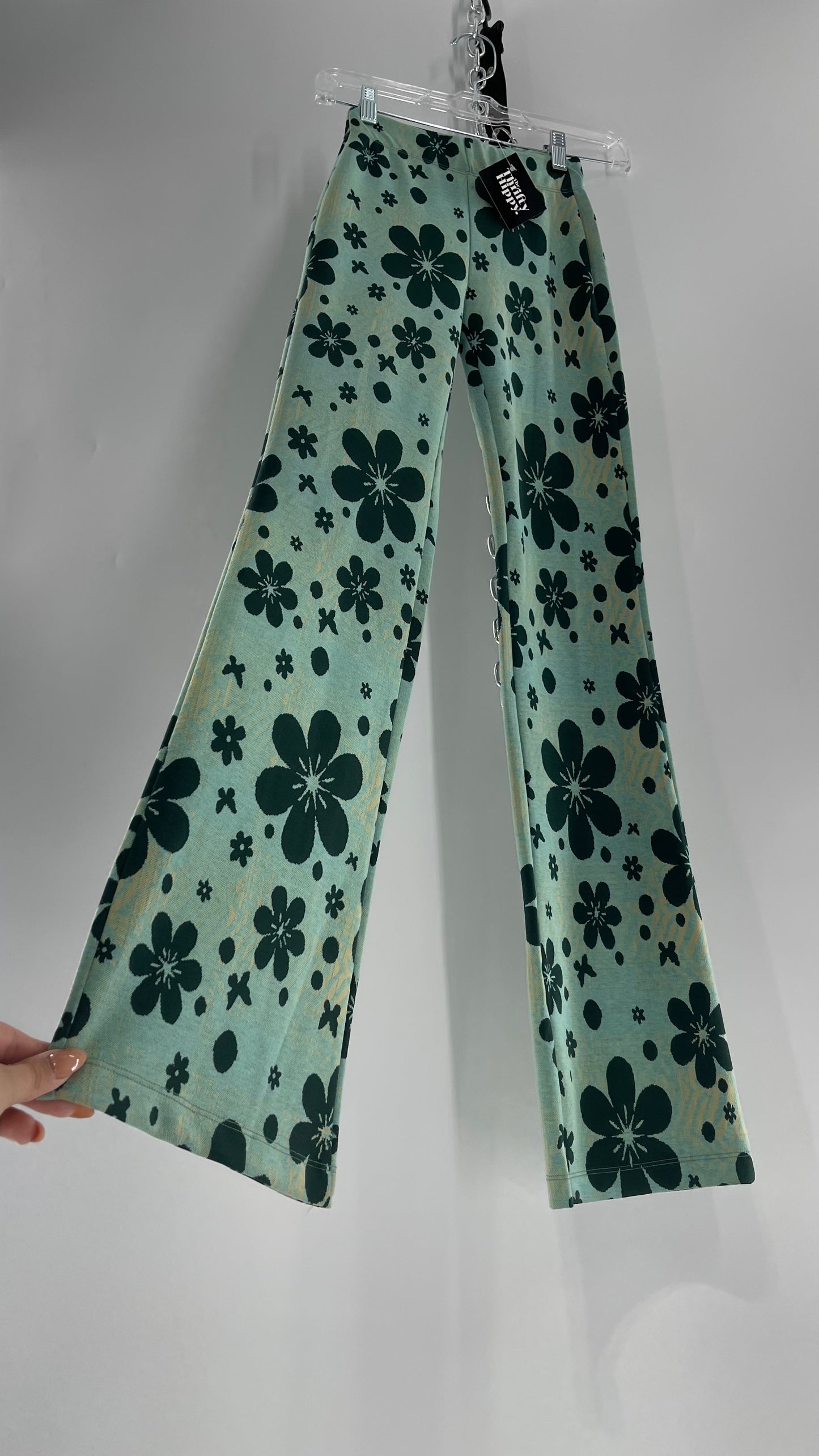 Urban Outfitters Zebra Knit Flares with Floral Overlay (XXS)