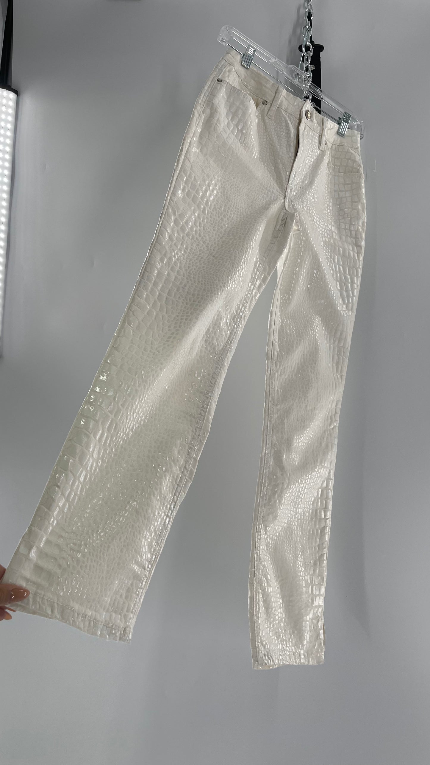 Free People White Straight Leg Jeans with Snake Patterned Texture (27)
