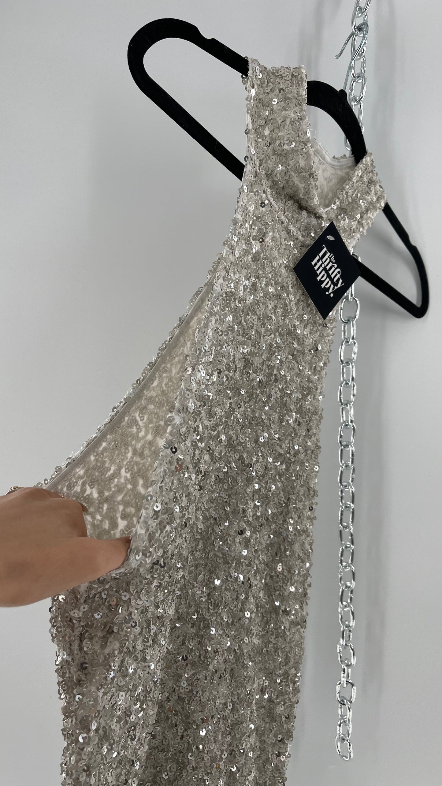 Free People White/Silver Sequin High Neck Tank(Large)