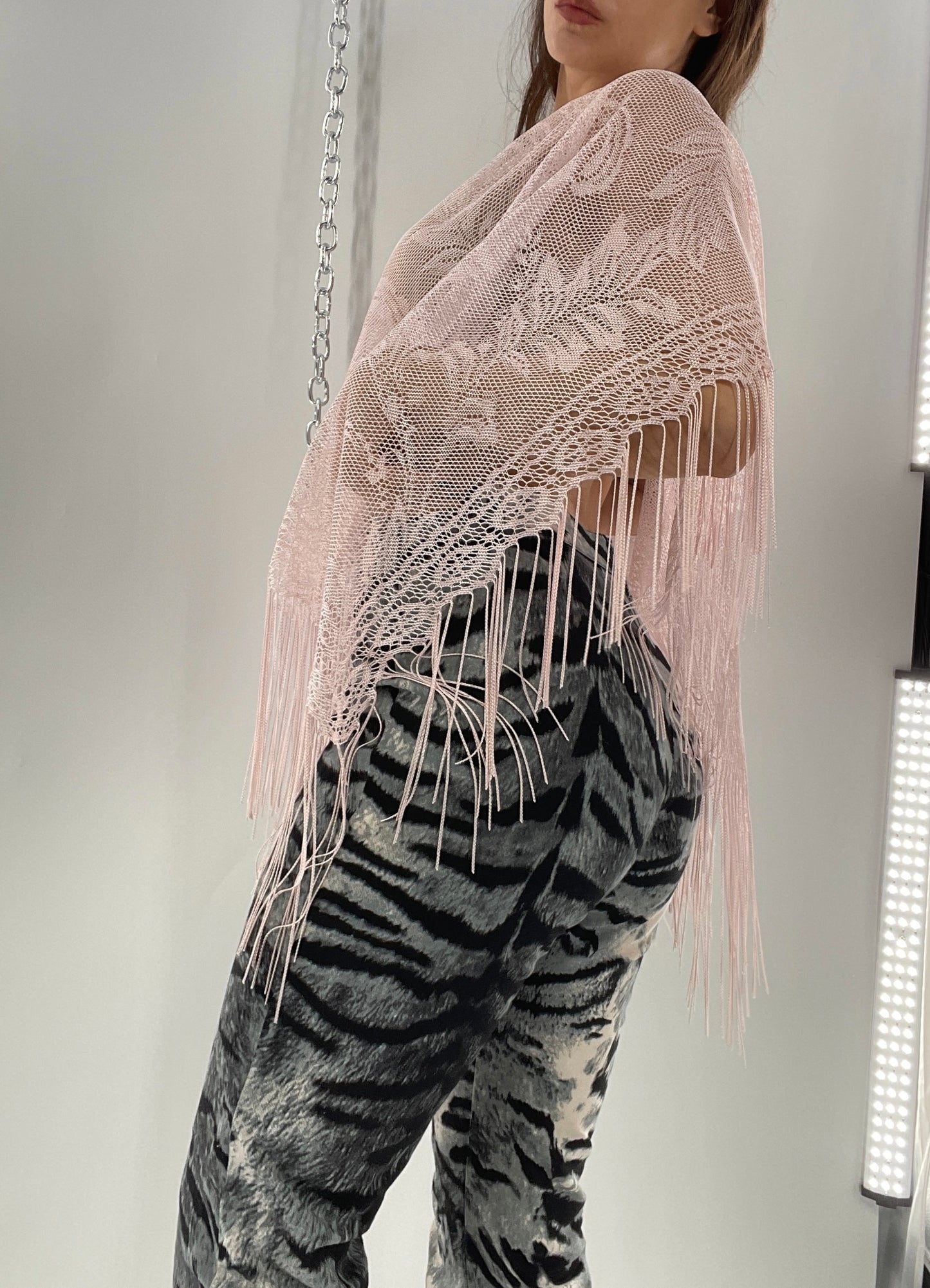 Vintage Pink Fringe Poncho (One Size)
