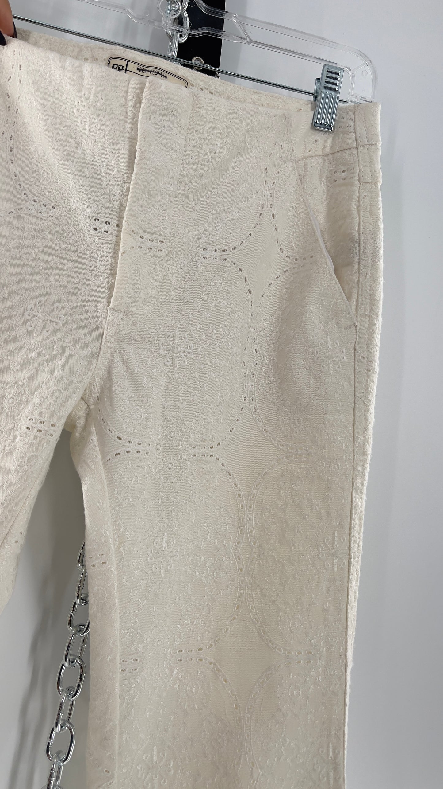 Free People White Eyelet Lace Low Rise Kick Flares (26)
