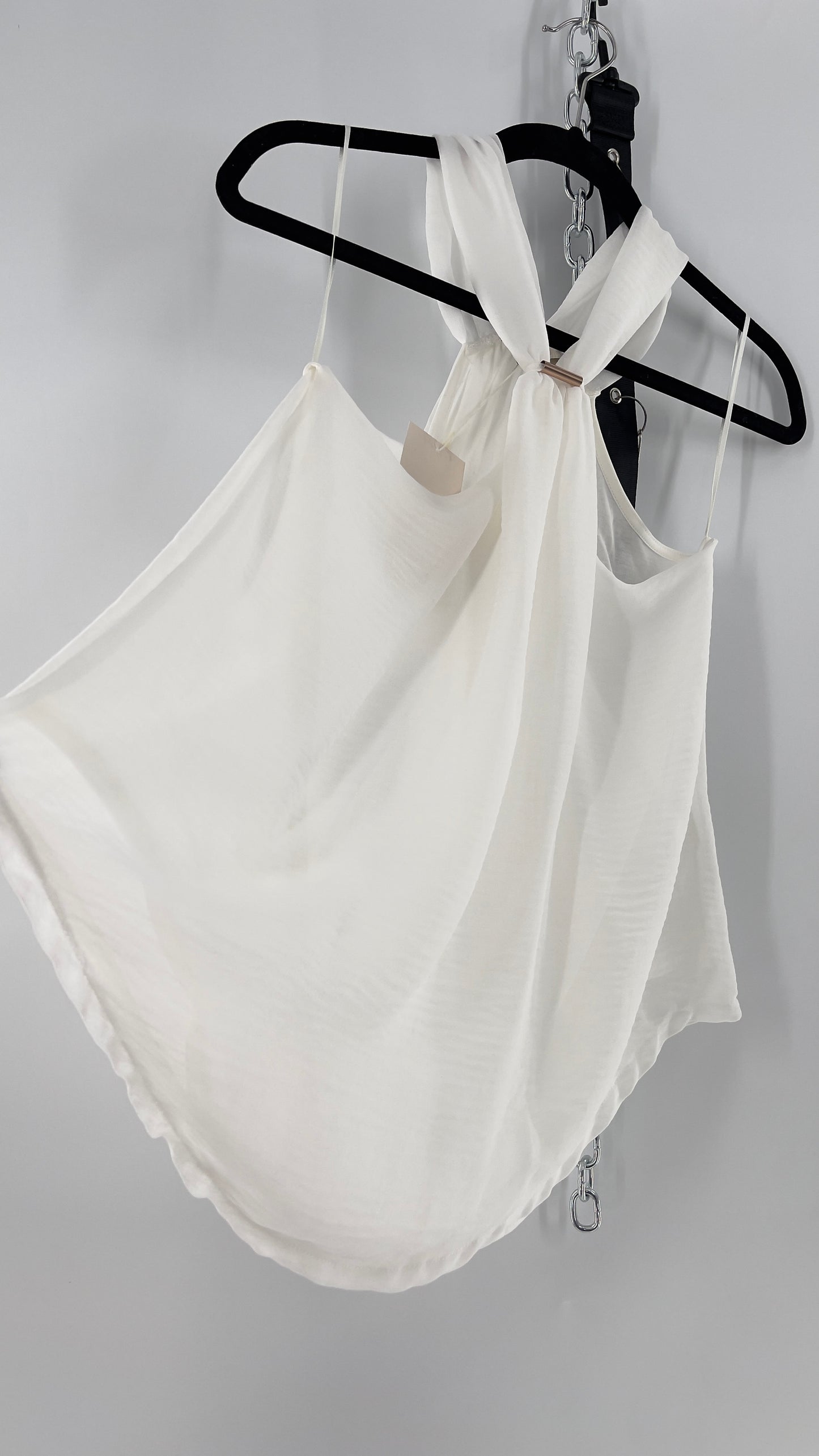 Zara White Halter Sleeveless Blouse with Metal Detailing (Medium)