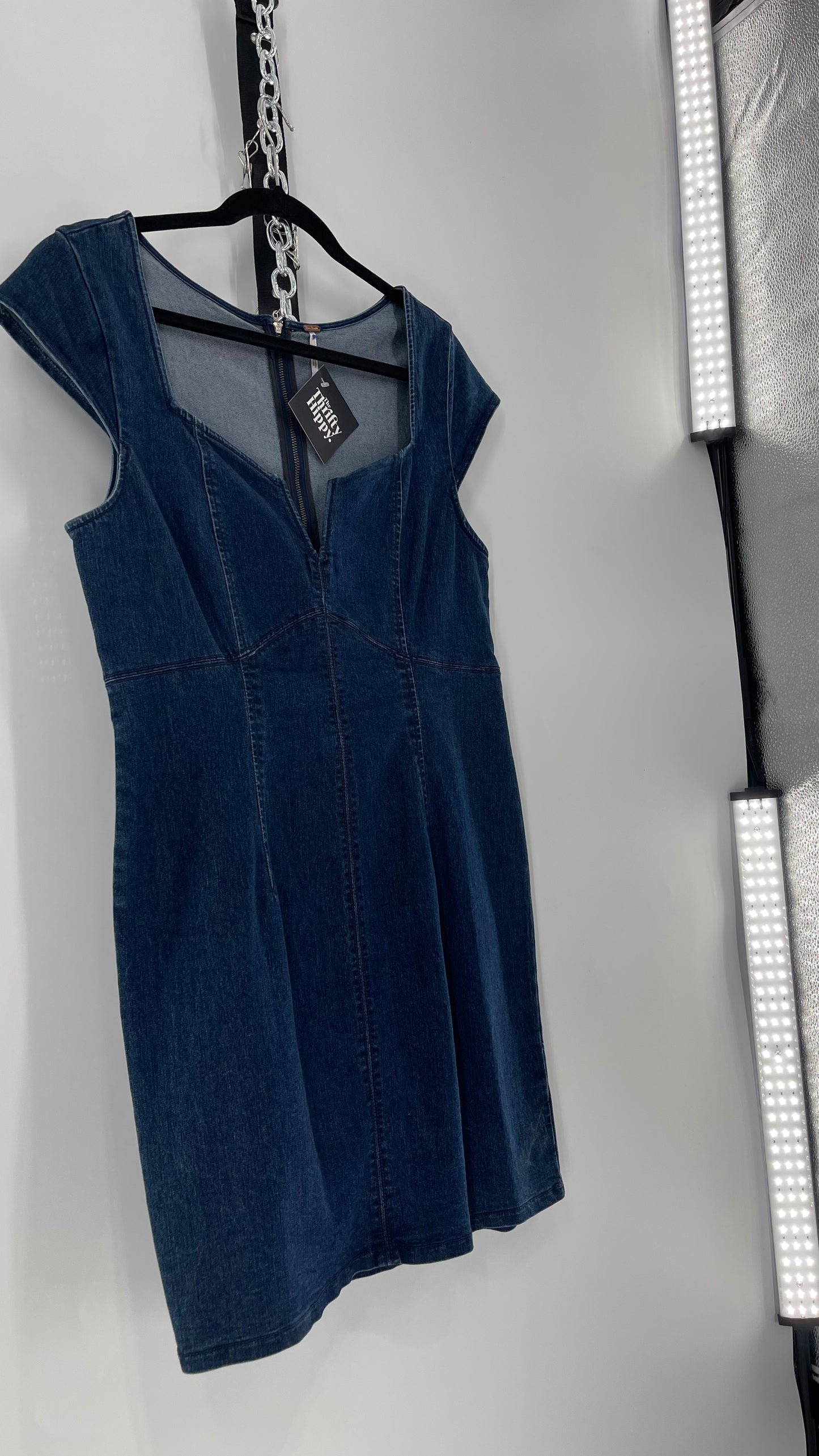 Free People Lia Denim Form Fitting Mini (Large)