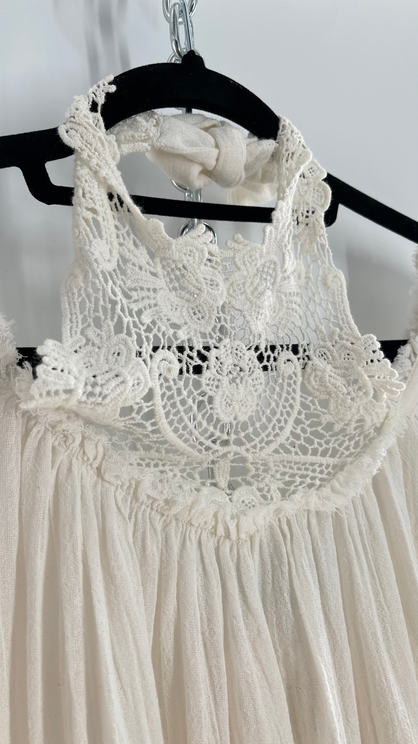 Free People Flowy Gauze/Cotton Free Flow Dress with Lace Halter (Small)