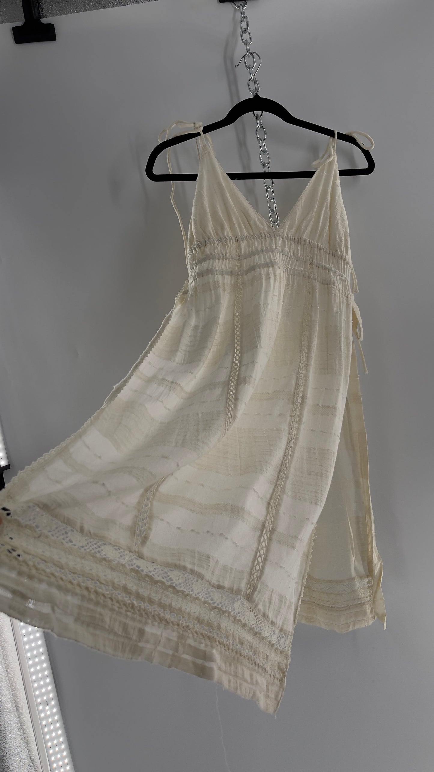 Free People White Cotton Lace Slit Side Midi (Medium)