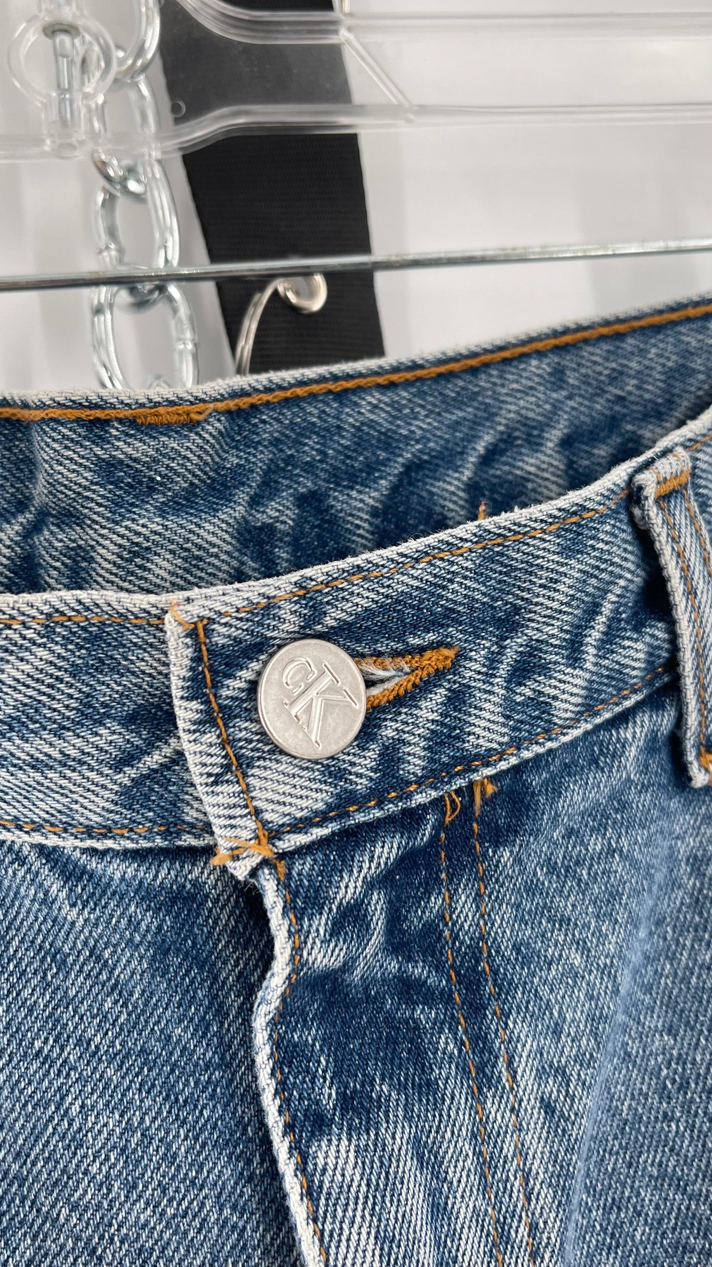 Vintage Calvin Klein Stone Washed Jeans with Silver Glitter Hem (29/30)