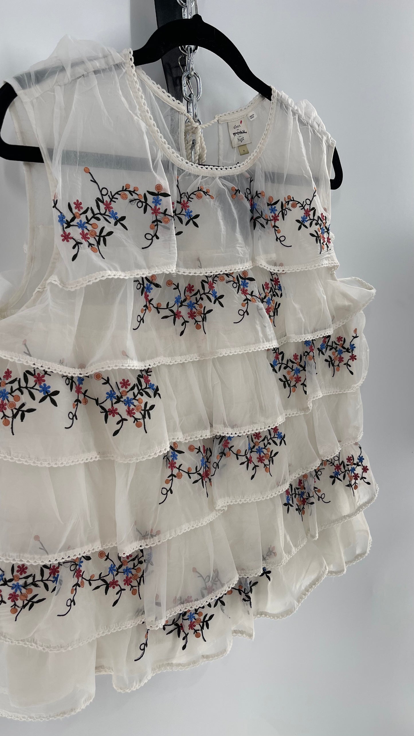Anthropologie Seen. Worn. Kept Voile, Ruffled and Embroidered Sleeveless (Medium)